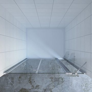 AQUALAVOS Dusch-Falttür Nischentür Duschkabine 180º Falttür Duschabtrennung Duschtür Duschwand, 90x197 cm, 6 mm Einscheiben-Sicherheitsglas (ESG) mit Nanobeschichtung, Magnetdichtleisten, mit Hebe-Senkfunktion, links und rechts montierbar