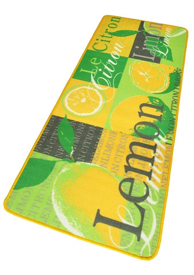 Küchenläufer Lemon, HANSE Home, rechteckig, Höhe: 8 mm, Kurzflor,  rutschhemmend, Pflegeleicht, Schriftzug, Neon, Früchte, Obst