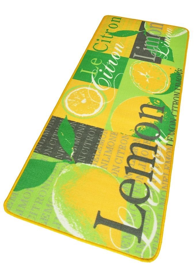 Küchenläufer Lemon, HANSE Home, rechteckig, Höhe: 8 mm, Kurzflor,  rutschhemmend, Pflegeleicht, Schriftzug, Neon, Früchte, Obst