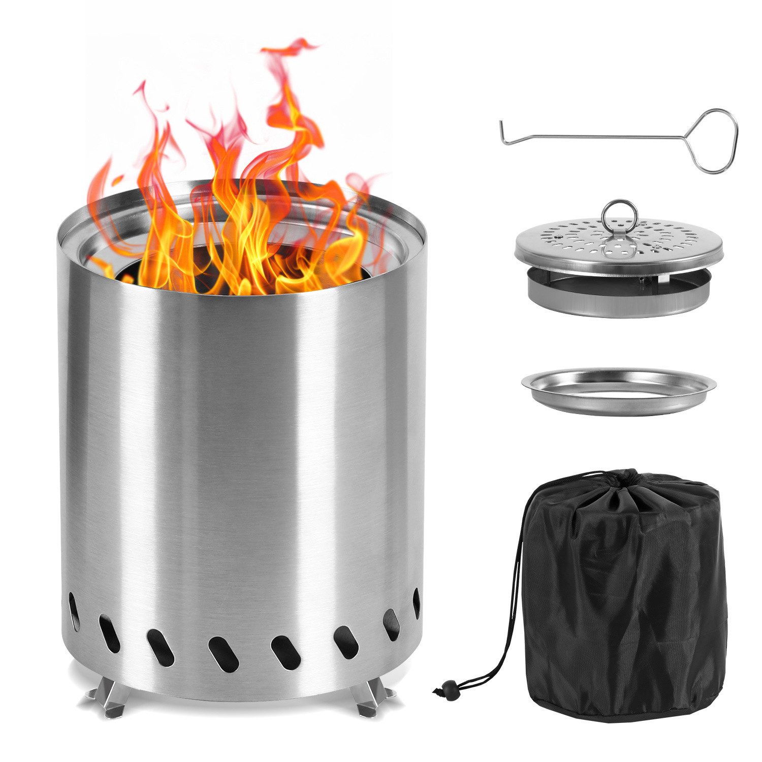 Clanmacy Feuerschalen-Deckel Feuerschale Edelstahl 21*15cm,Aufbewahrungstasche, Feuertonne