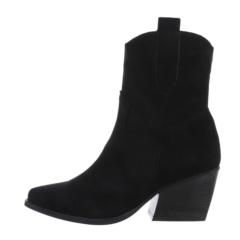 Ital-Design Damen Cowboyboots Western Westernstiefelette Blockabsatz Western- & Bikerboots in Schwarz