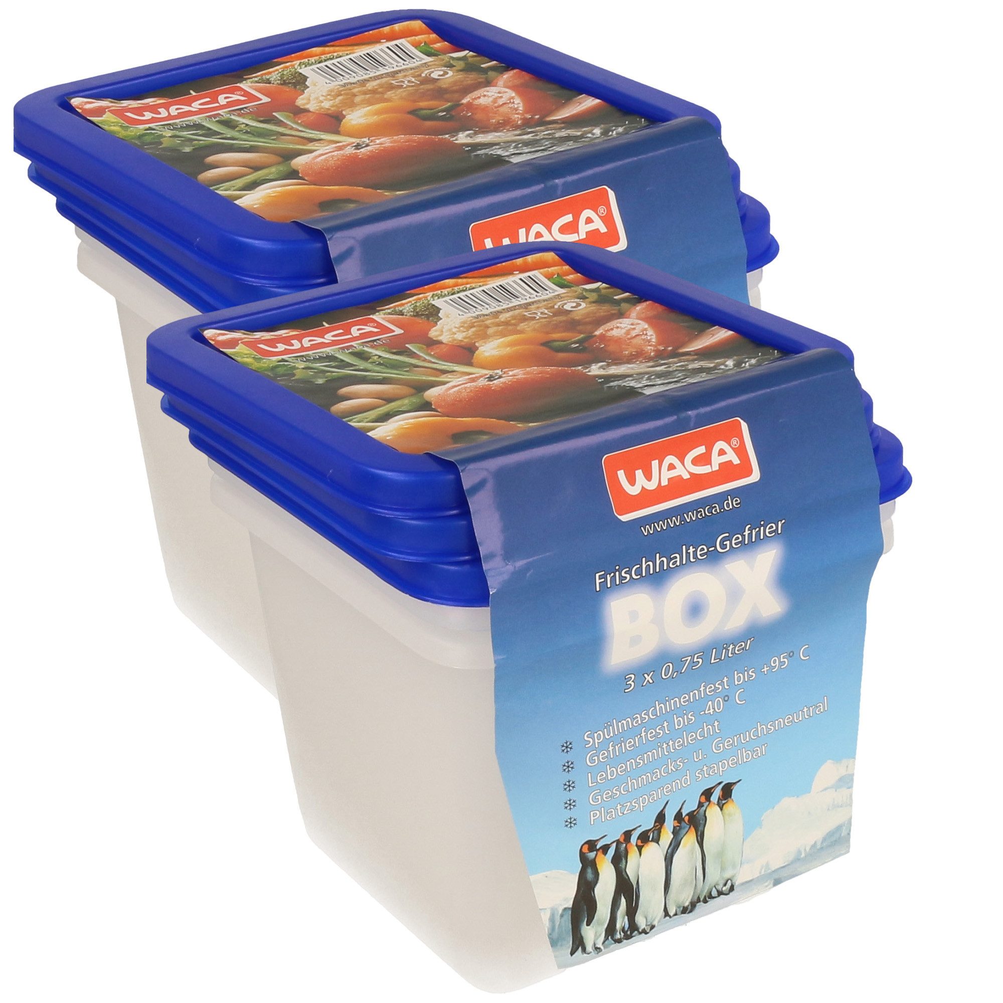 WACA Vorratsdose Gefrierdosen Set mit Deckel 0,75L, (Spar Set 6 tlg., Set aus 2x3 Dosen 0,75L), Vorratsdosen Set aus Lebensmittelechtem Kunststoff