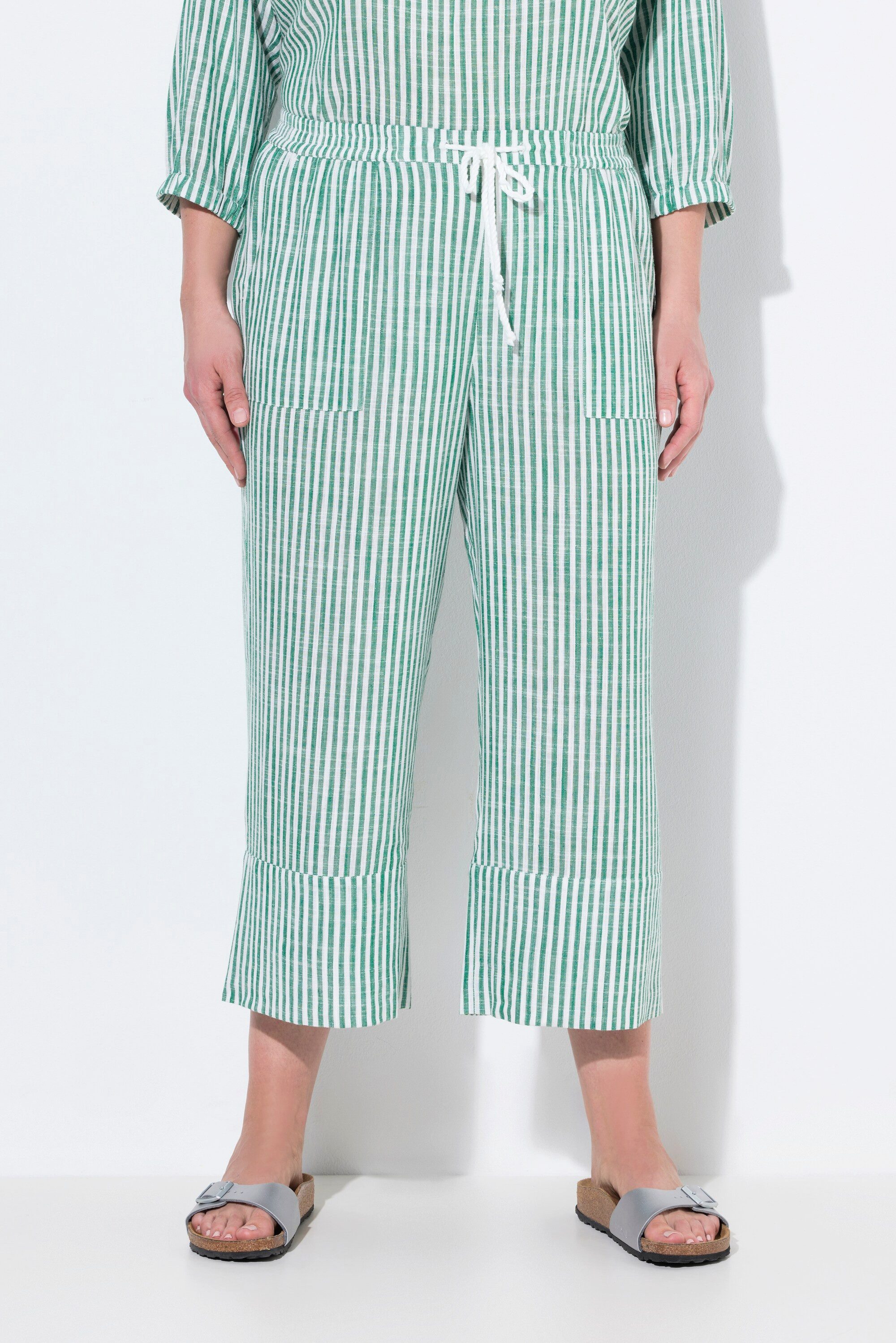 Ulla Popken Schlupfhose Leinenmix-Culotte Rose Streifen günstig online kaufen