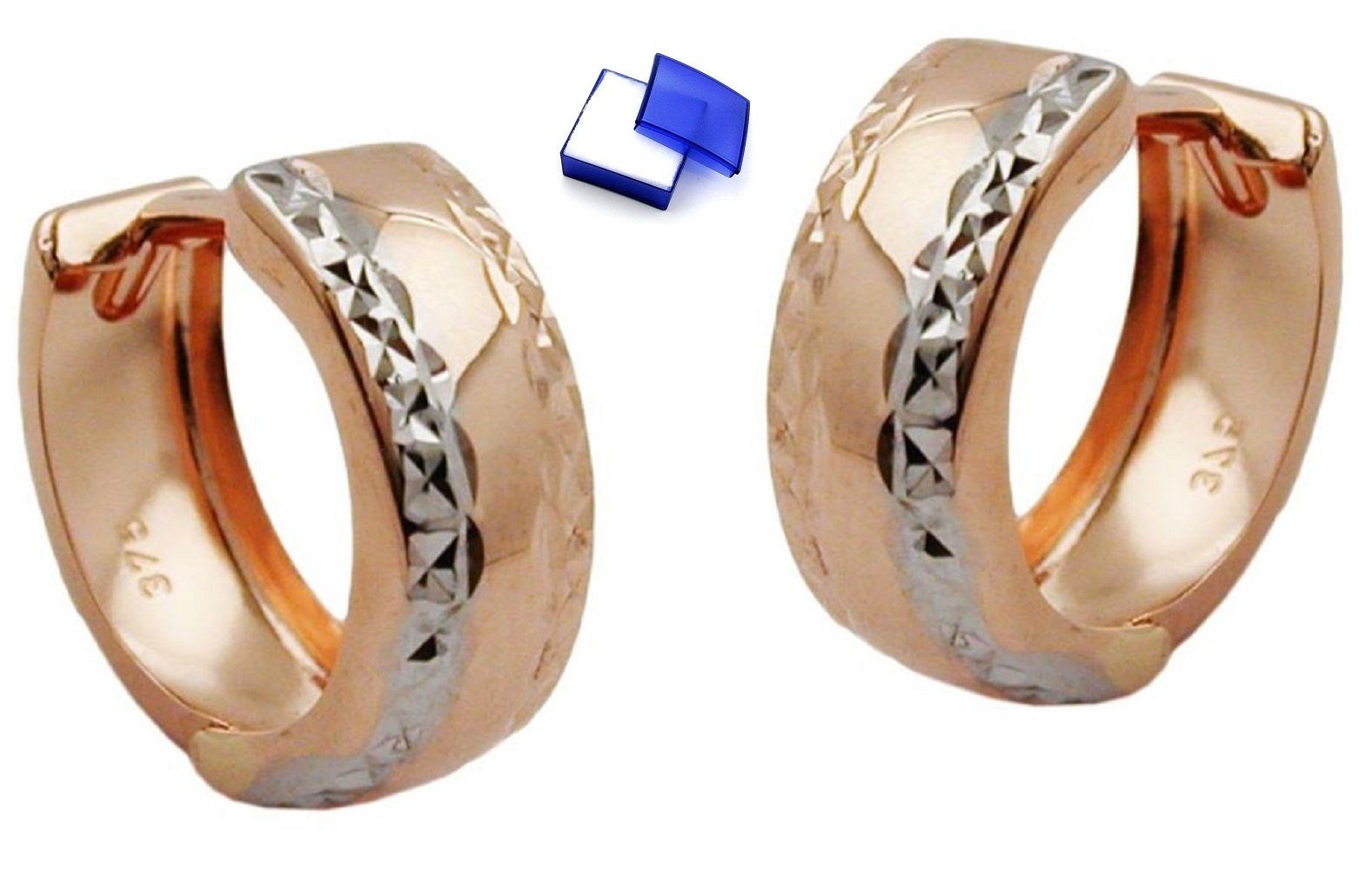 unbespielt Paar Creolen Ohrringe Bicolor-Effekt rhodiniert 375 Rotgold 12 x 5 mm kl.Schmuckbox, Goldschmuck für Damen