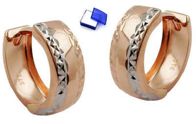 unbespielt Paar Серьги-кольца Серьги Bicolor-Effekt rhodiniert 375 Rotgold 12 x 5 mm kl.Schmuckbox, Goldschmuck für Damen