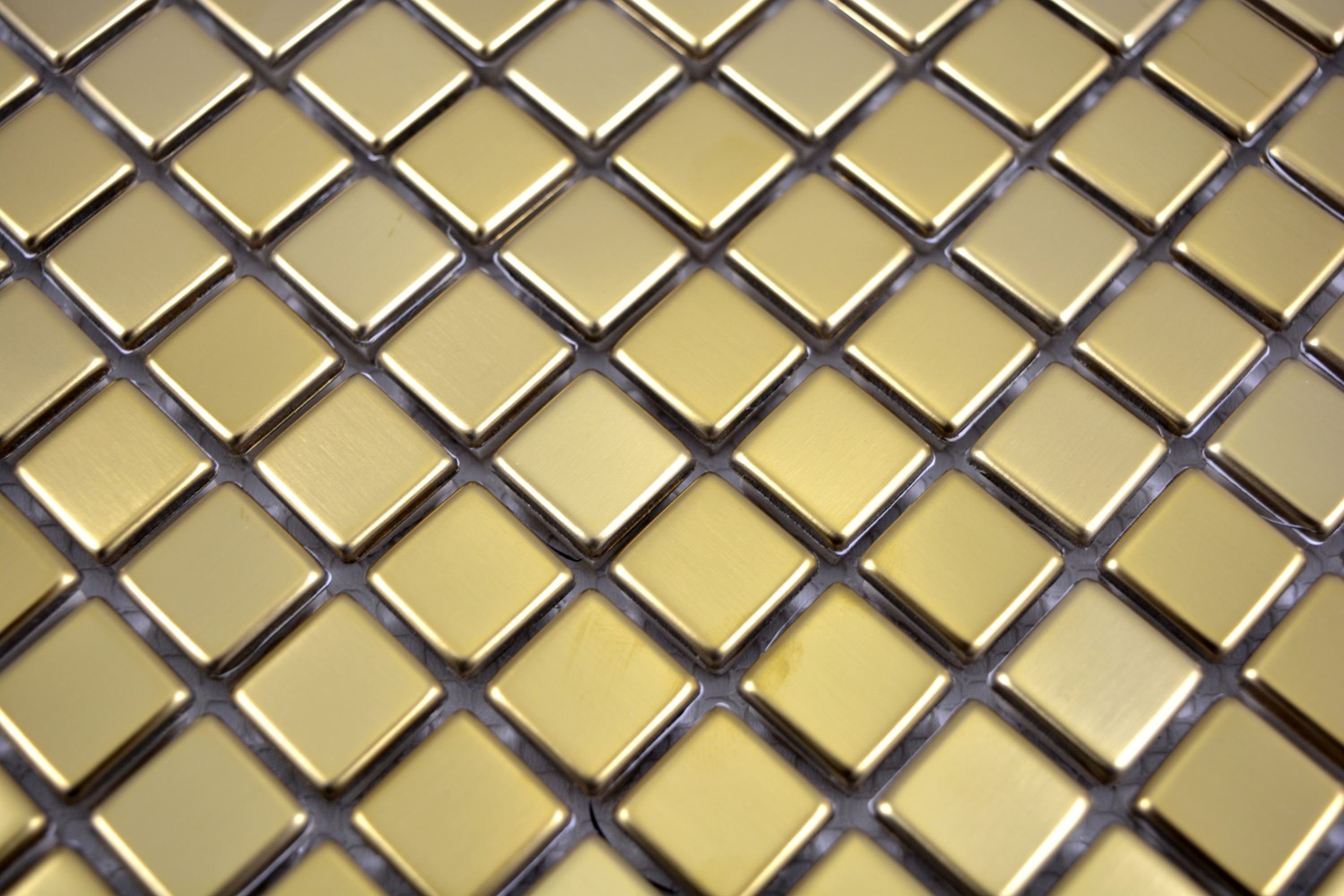 Küchenwand Mosani Fliese Mosaikfliesen matt Mosaik Edelstahl gebürstet gold