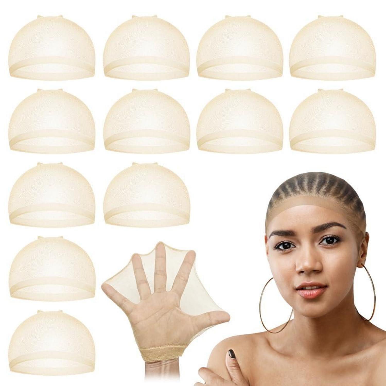 LuxusKollektion Kunsthaarperücke Transparente Haarnetz für Perücken, Wig Caps, Beige, 12 Stücke