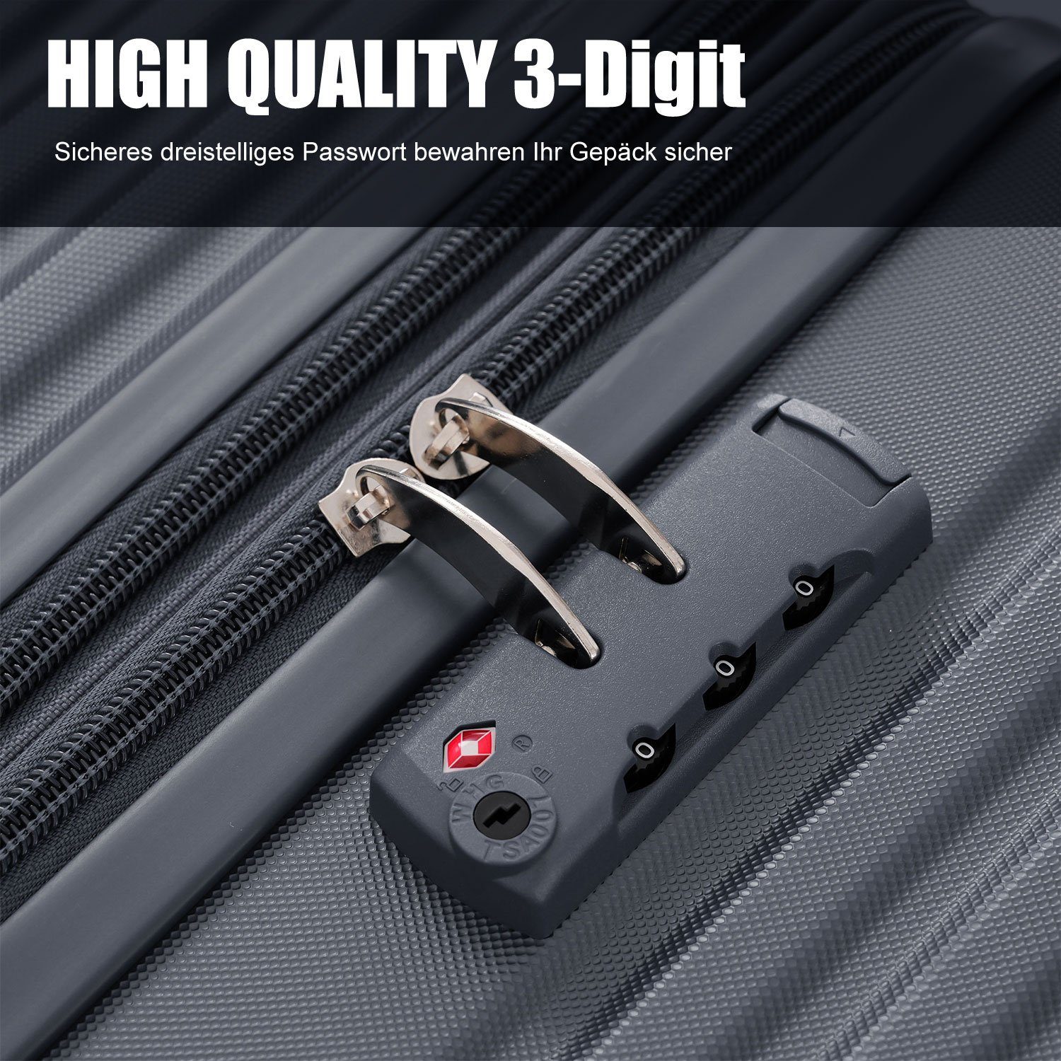 TSA Zollschloss, Trolleyset Handgepäck Kofferset ABS-Material, Rollen, tlg) 4 Reisekoffer Grau (3 Ulife
