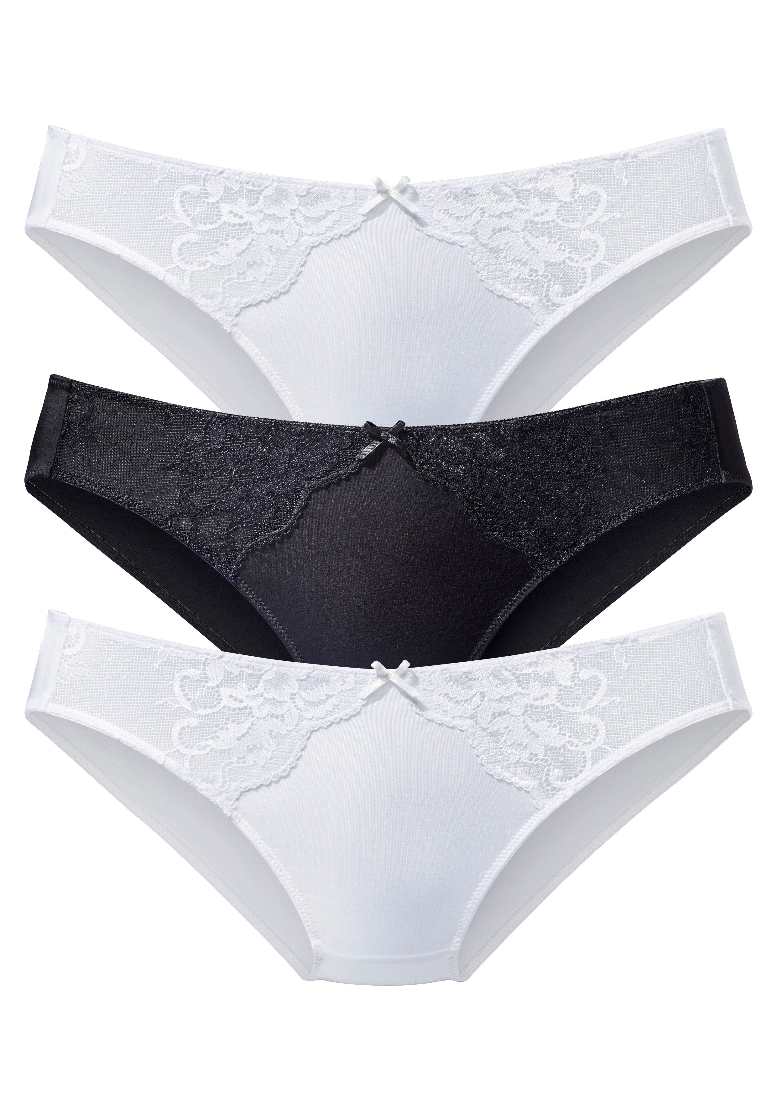 petite fleur by Lascana Slip (Packung, 3 Stück) mit floraler Spitze und weichem Microtouch