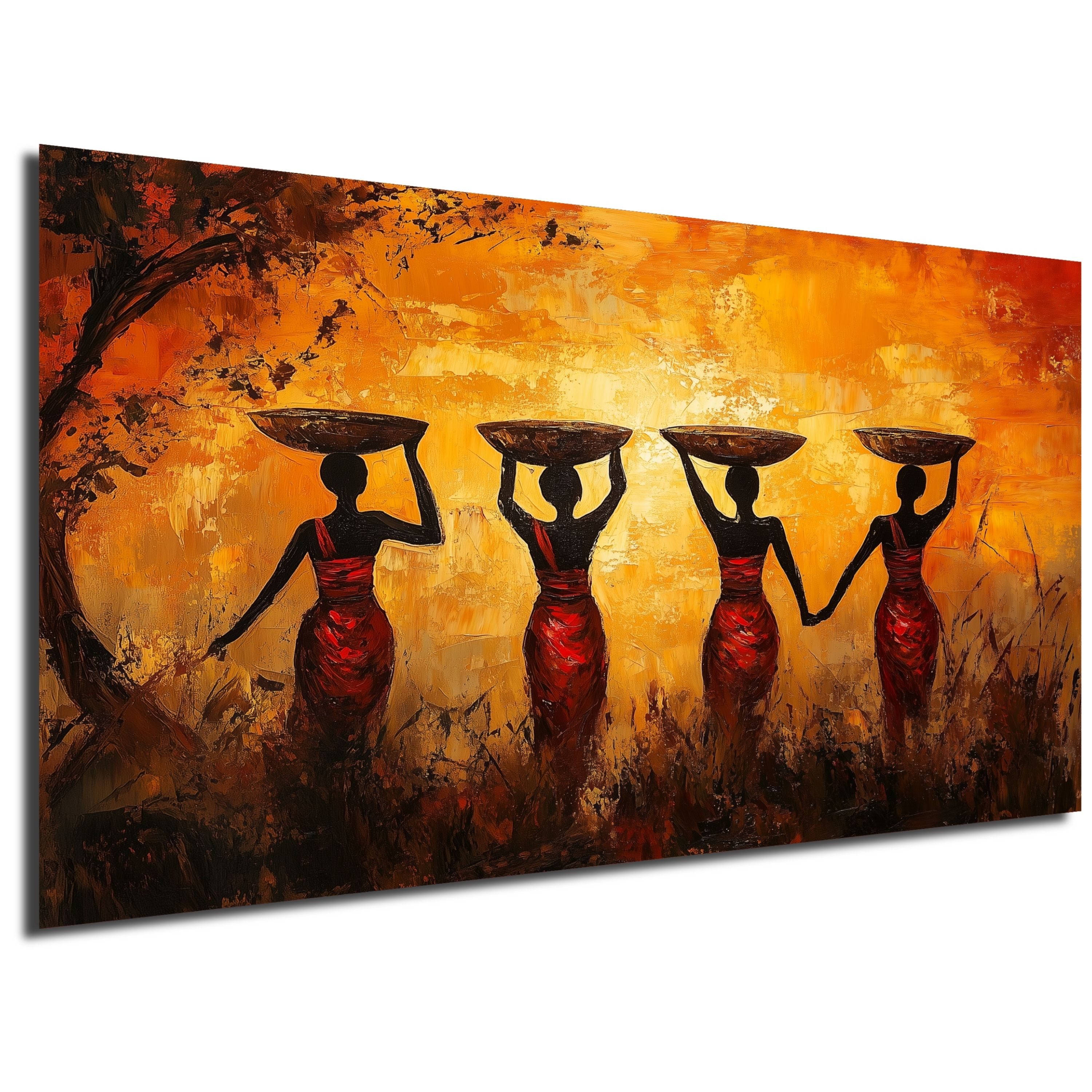 DARO Design Leinwandbild Modern Abstrakt Wandbilder XXL Wandbild Wand Deko Leinwand Bilder, (Frauen beim Wasserholen - Bild Groß Wohnzimmer Schlafzimmer Küche Esszimmer Einteilig Querformat Fotodruck Leinwände Wanddeko Abstrakte Kunst Boho), 40x30cm