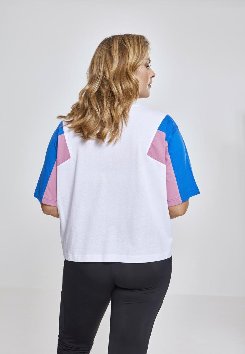 URBAN CLASSICS T-Shirt Tee (1-tlg) Short 3-Tone Damen Oversize Ladies white/brightblue/coolpink