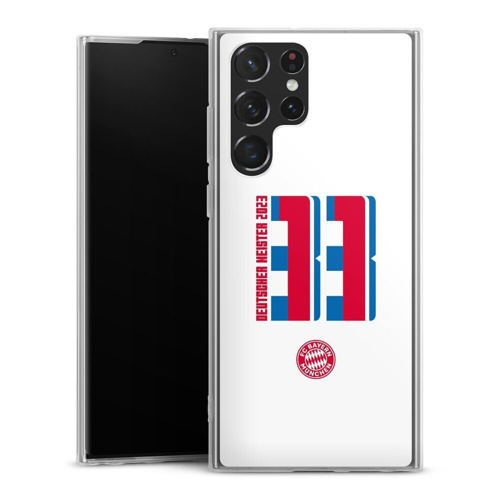 DeinDesign Handyhülle Meister FC Bayern München FCB Meister 2023 Weiß, Samsung Galaxy S22 Ultra Slim Case Silikon Hülle Ultra Dünn
