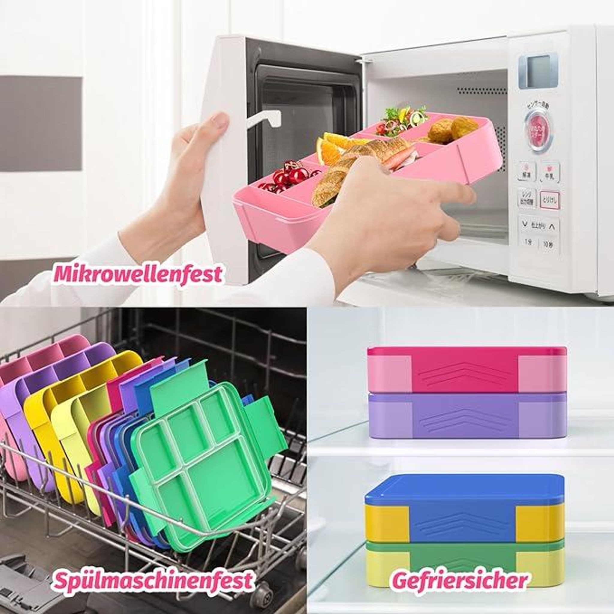 FELIXLEO Lunchbox Brotdose Kinder auslaufsicher mit Fächern Rosa, (1-tlg) – Bild 5 von 5