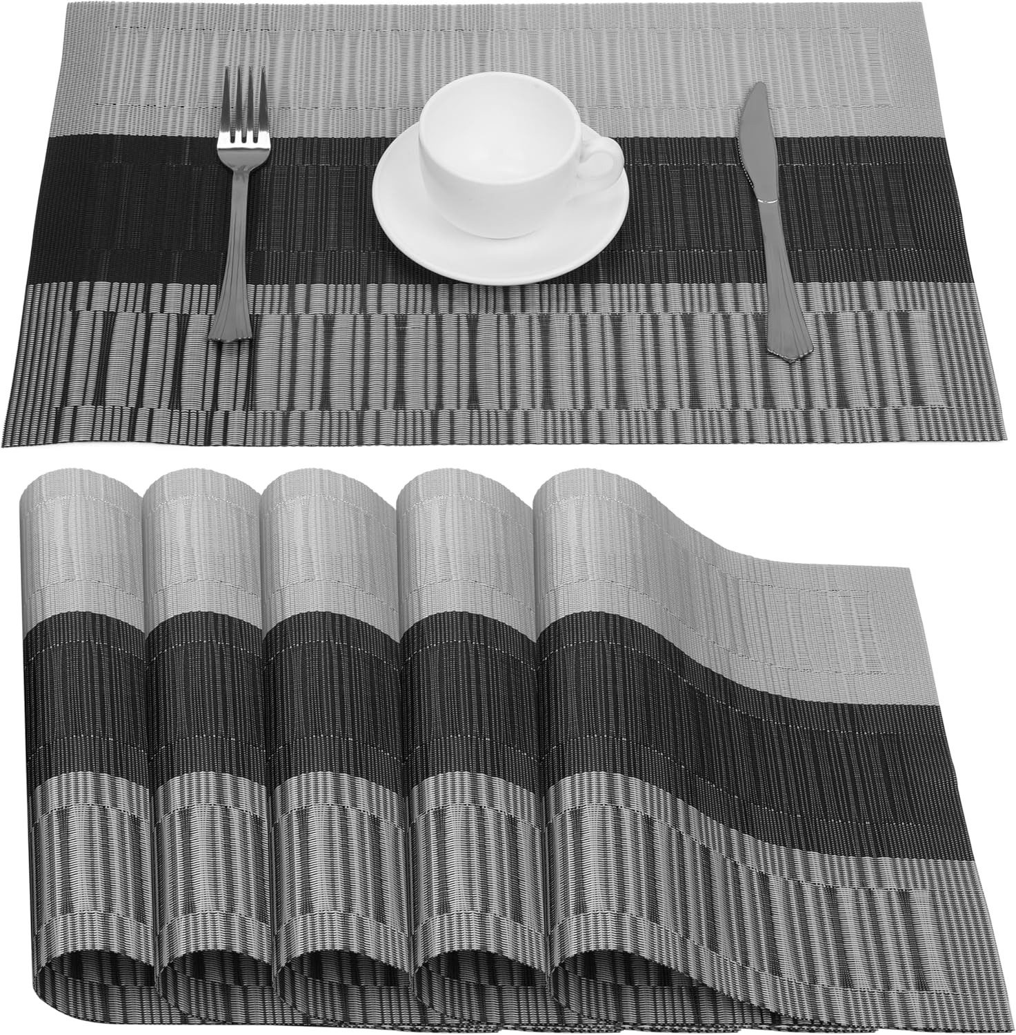 Belle Vous Platzset Belle Vous 6er Tischsets PVC, grau/schwarz, rutschfest