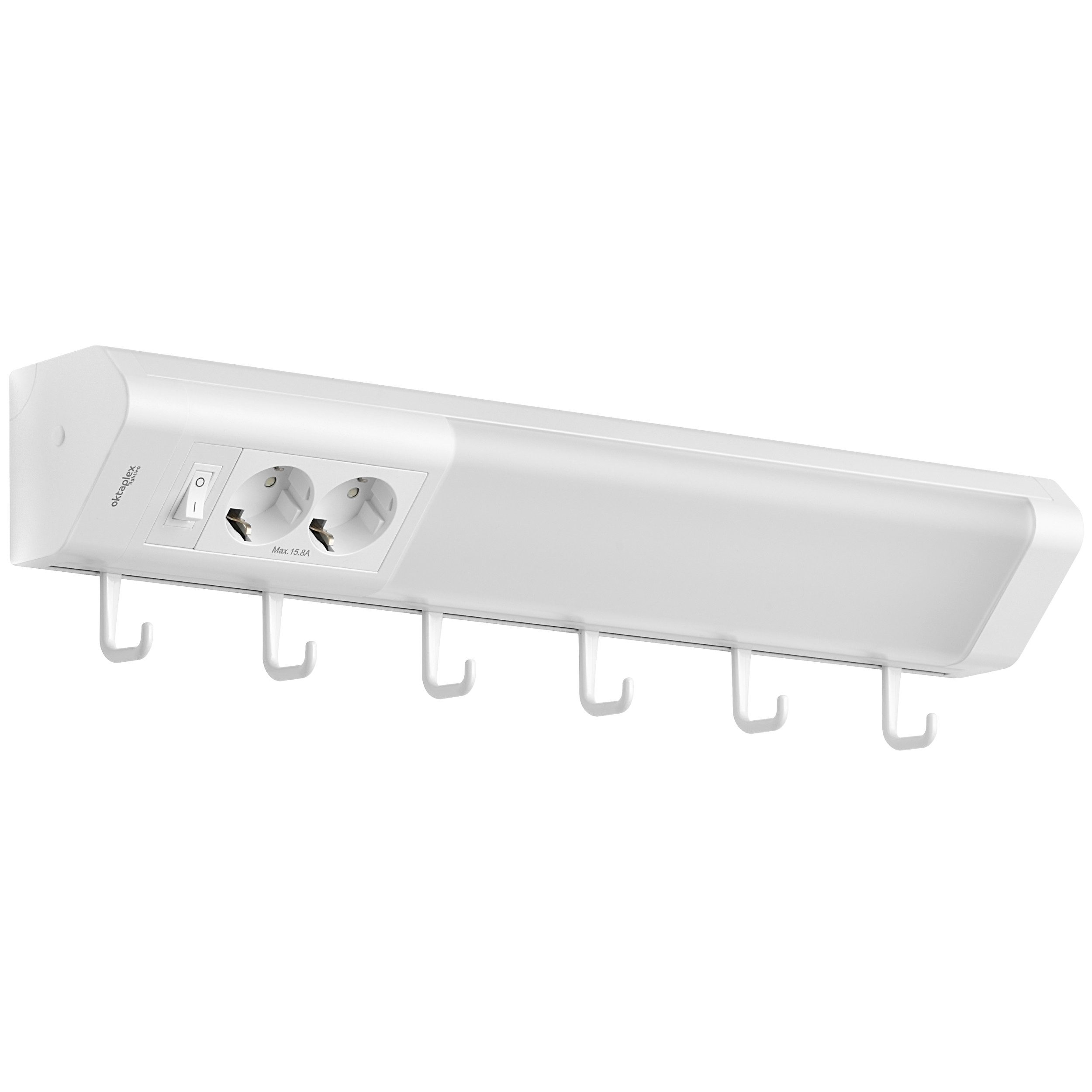 Oktaplex lighting LED Unterbauleuchte Talin 50cm Leuchte mit Steckdose 1085lm 9,7W, LED, 10724, 3000K Unterschrankleuchte mit Schalter und Hacken