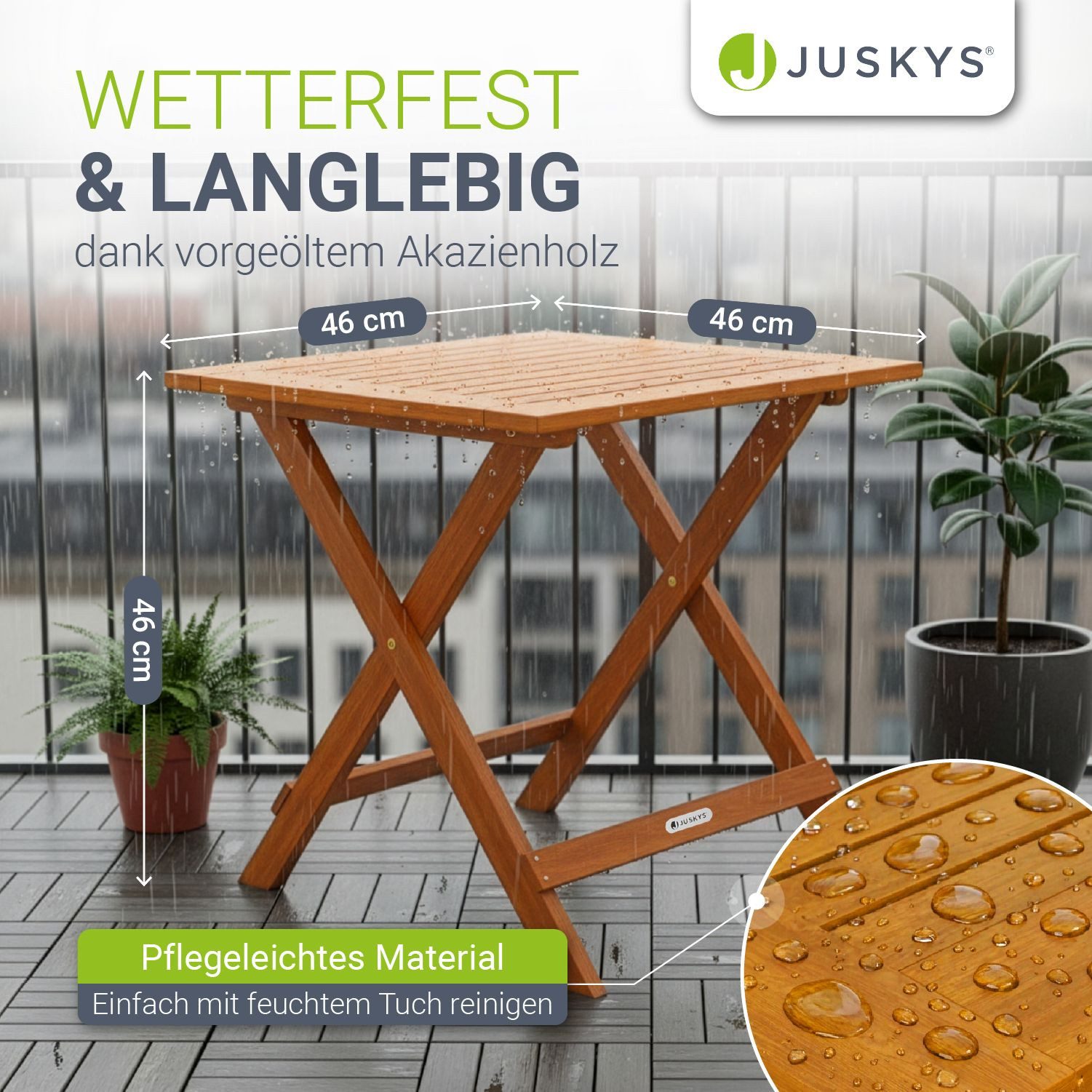 Juskys Gartentisch Zadar, Robustes Akazienholz, Klapptisch platzsparend, Leicht und mobil