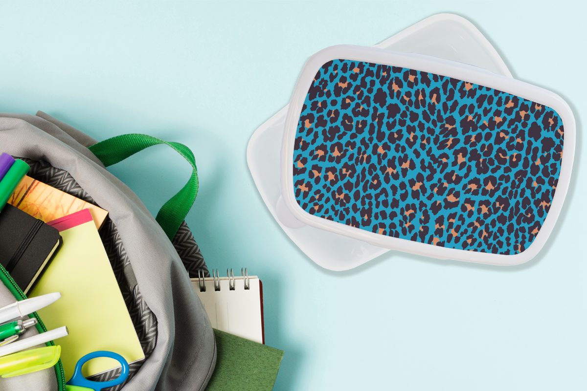 MuchoWow Lunchbox Leopardenmuster und Kunststoff, Brotdose, Kinder - und für Erwachsene, Blau, - weiß Brotbox Jungs (2-tlg), für Design Mädchen
