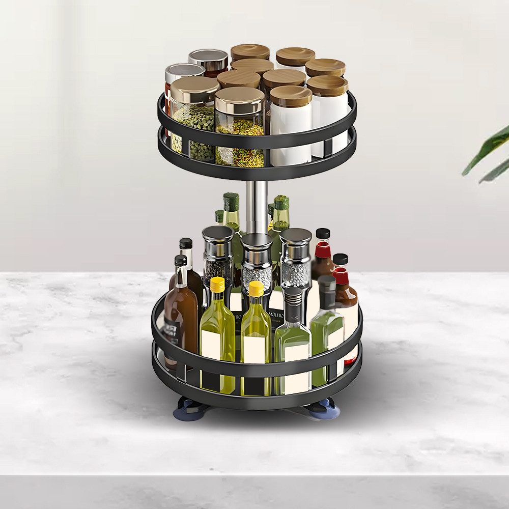 PODOFO Gewürzregal Gewürzregal Drehbar 3 Etagen 360° Drehbarer Küchenorganizer -Schwarz