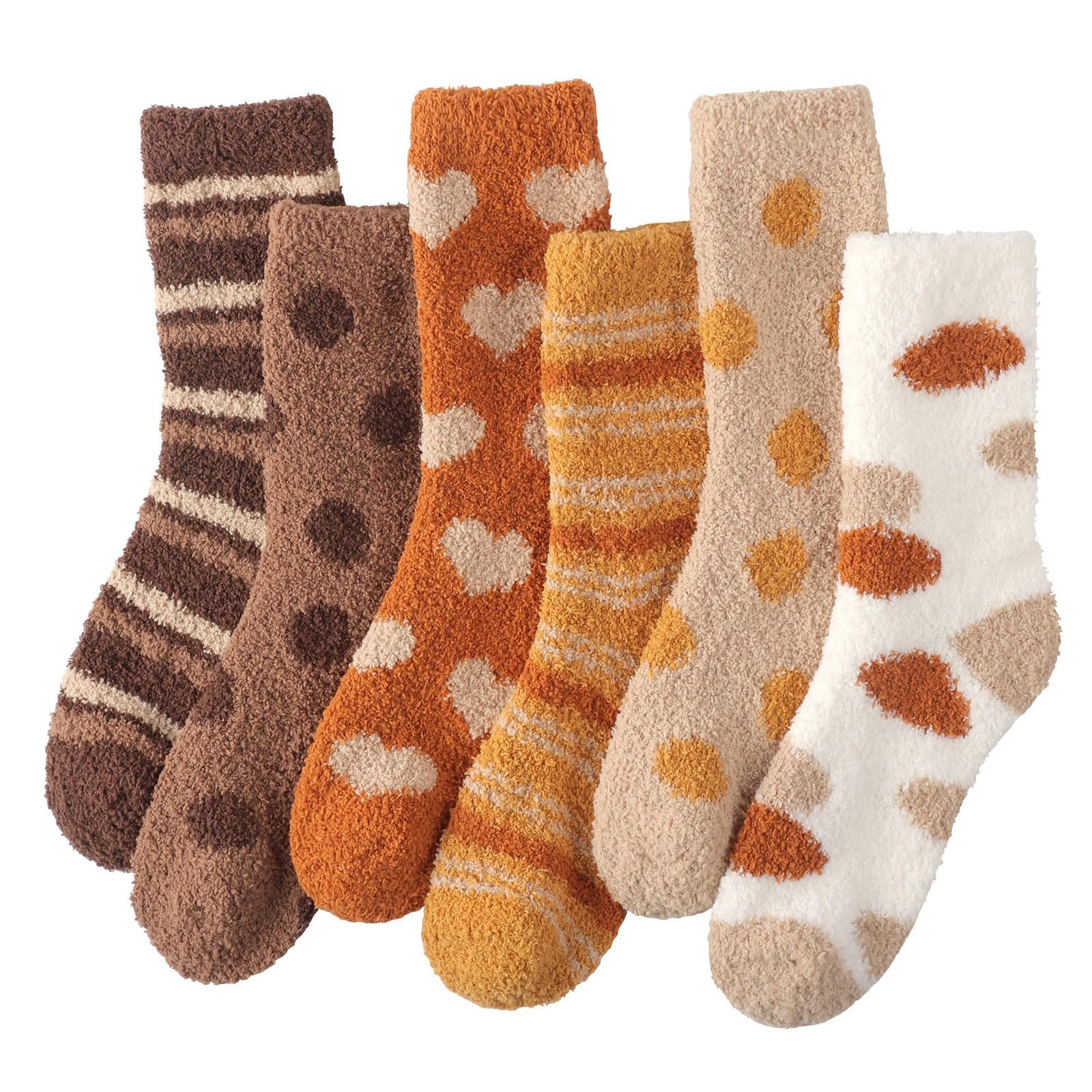 FOUORTUNATE-BEE Thermosocken 6 Paar Damen Kuschelsocken, warm, weich, Herbst und Winter, 36–42 Flauschige Damen-Wintersocken, 6 Paar, als Schlafsocken und Geschenk