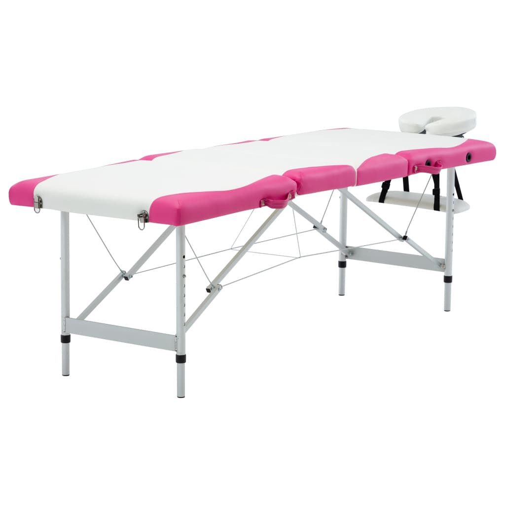 vidaXL Massageliege Massageliege Klappbar 4-Zonen Aluminiumgestell Weiß und Rosa