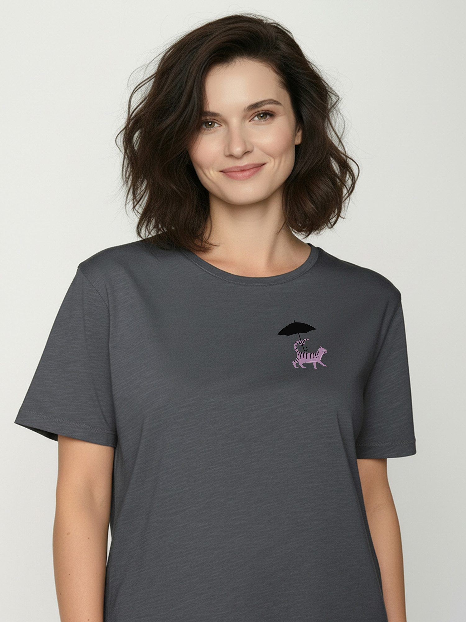 GREENBOMB Bio-Damen-T-Shirt 'Cat Walk' weit geschnitten, gravel, Gr. L – Bild 2 von 5