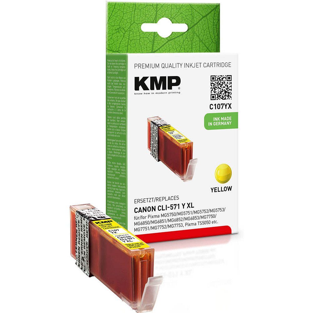 KMP 1 Tinte C107YX ERSETZT Canon CLI-571XL - yellow Tintenpatrone (1 Farbe, 1-tlg)