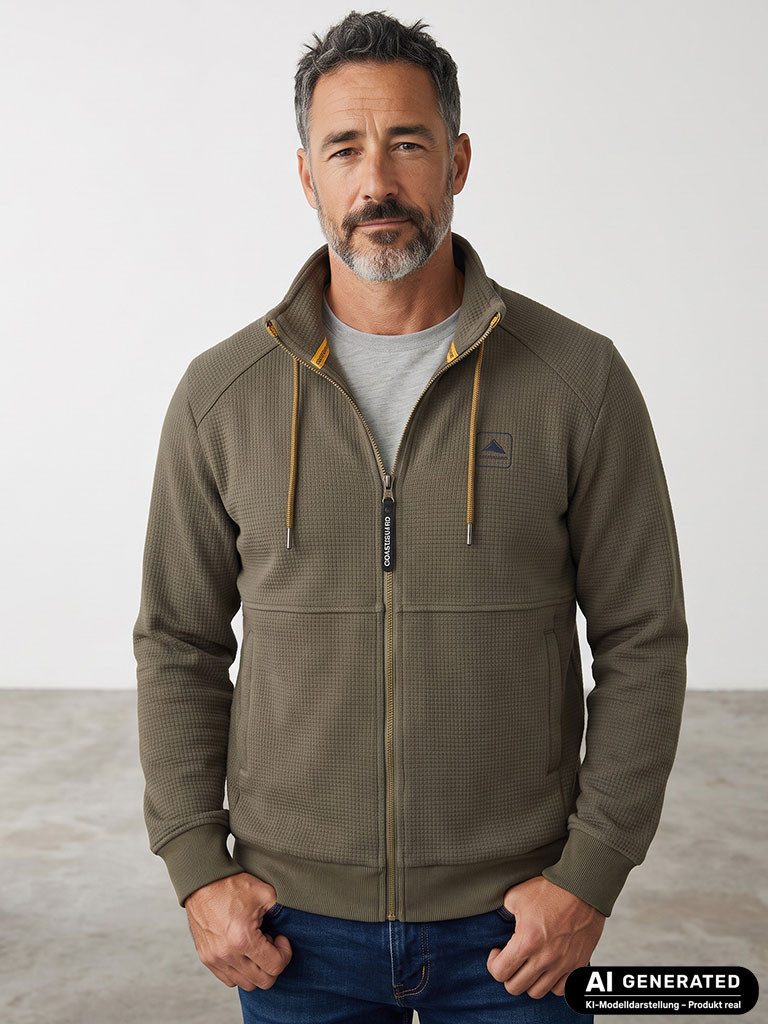 Coastguard Sweatjacke Herren Sweatjacke 62603 mit Waffelstruktur - Freizeitjacke Stehkragen Kragen mit Tunnelzug, Bündchen an Ärmel und Saum, Eingrifftaschen