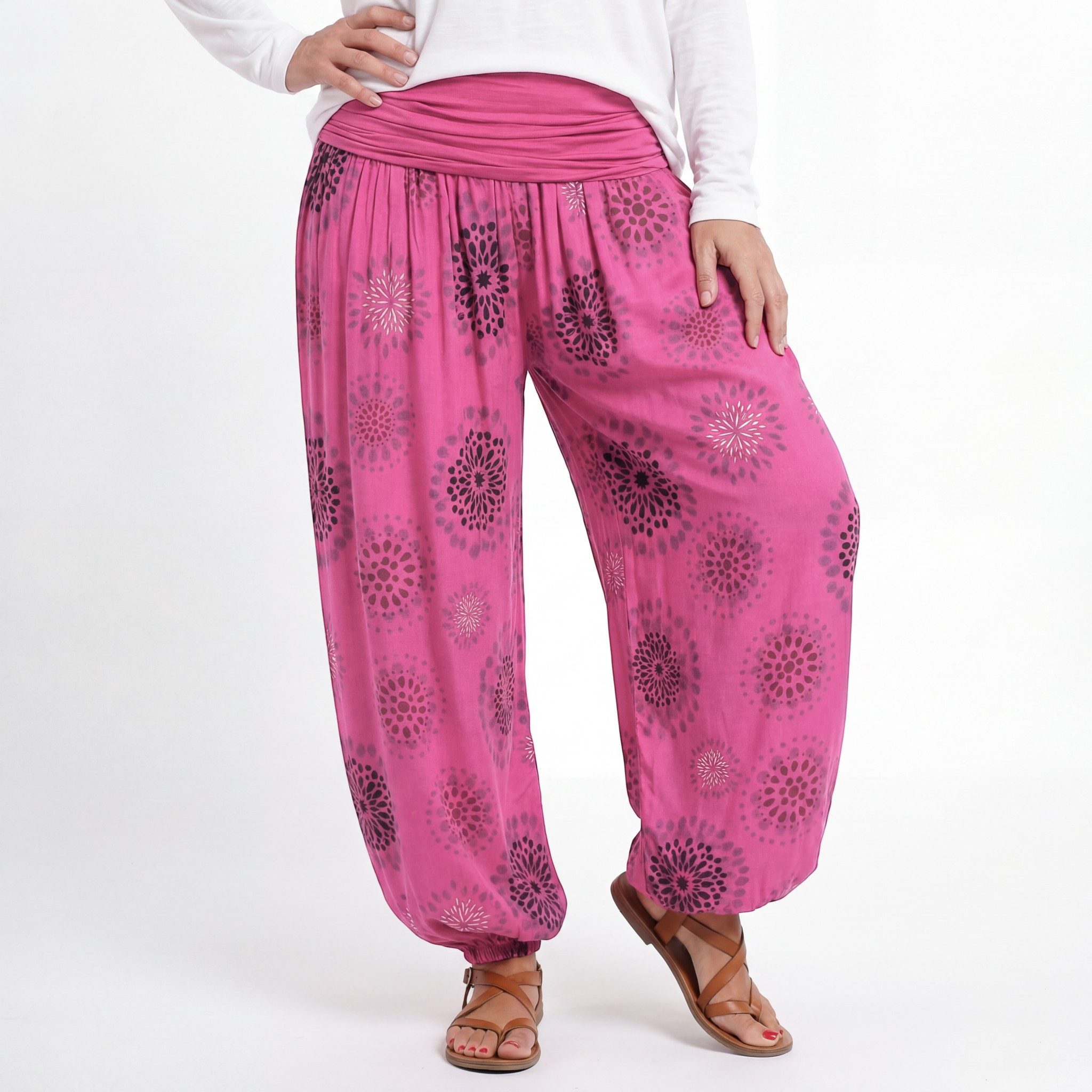 OriginalYou Haremshose Pluderhose für Damen leichte Haremshose sommerliche Yogahose Middle Waist, mit elastischem Bund, weites Bein
