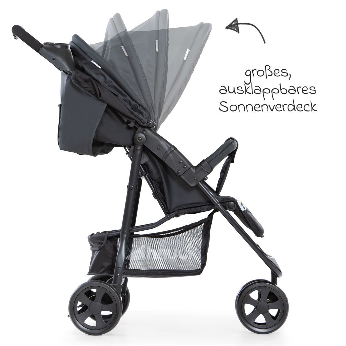 Hauck Kinder-Buggy Citi Neo II - Caviar Stone, Dreirad Sportwagen einhändig faltbar nur 7,5 kg mit Liegeposition – Bild 3 von 5
