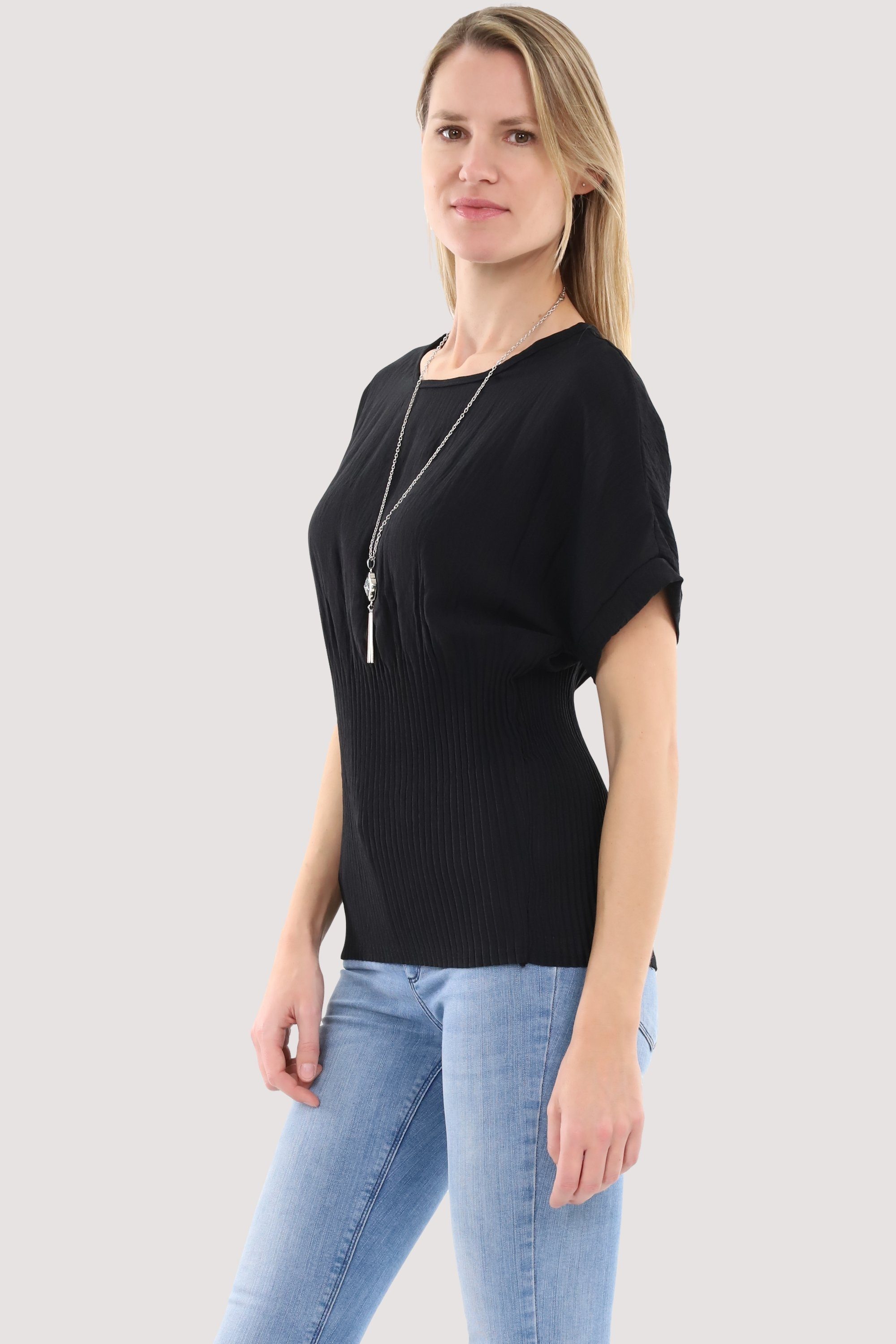 malito more than fashion Schlupfbluse schwarz mit Bluse 1144 Halskette