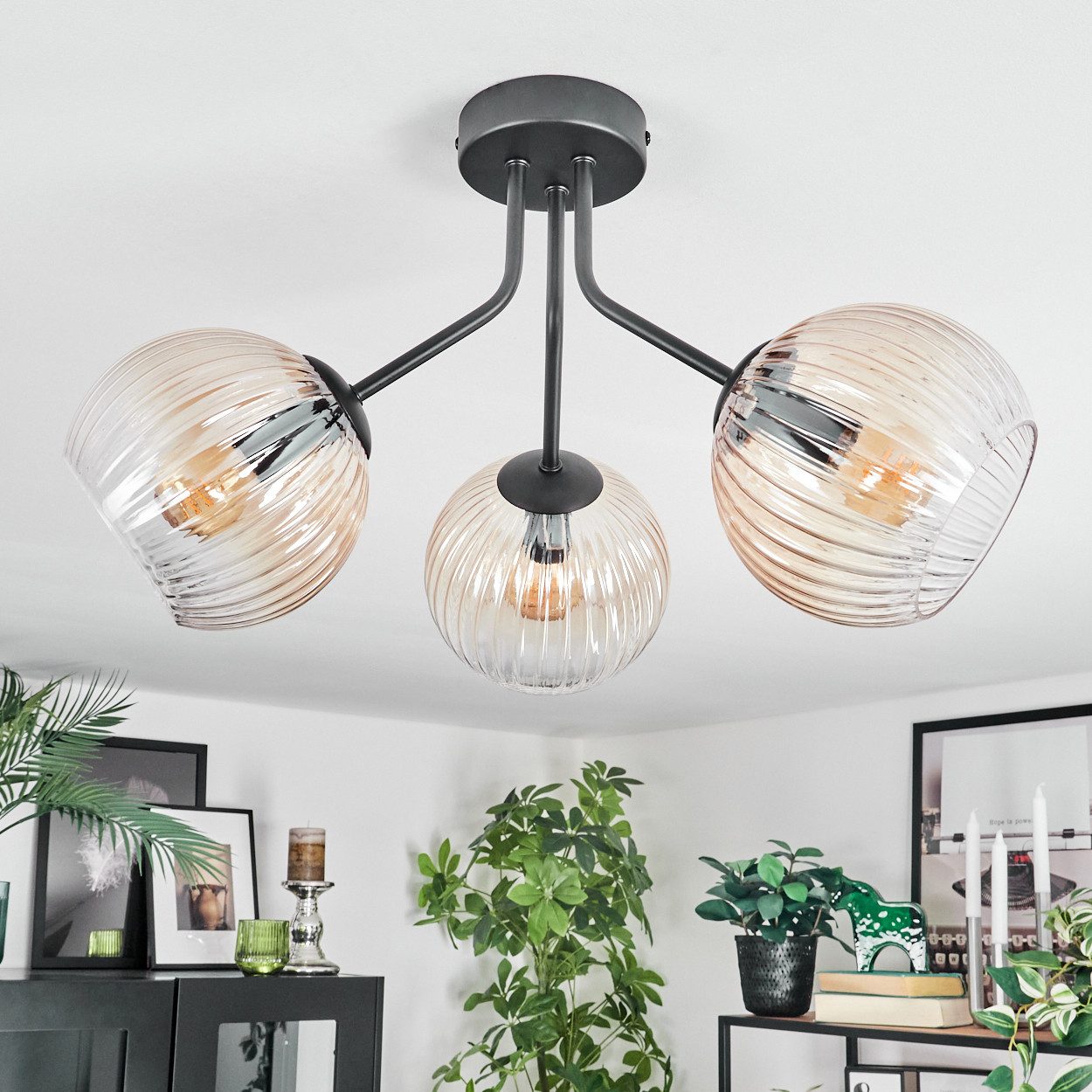 hofstein Deckenleuchte Deckenlampe aus Metall/Riffelglas in günstig online kaufen