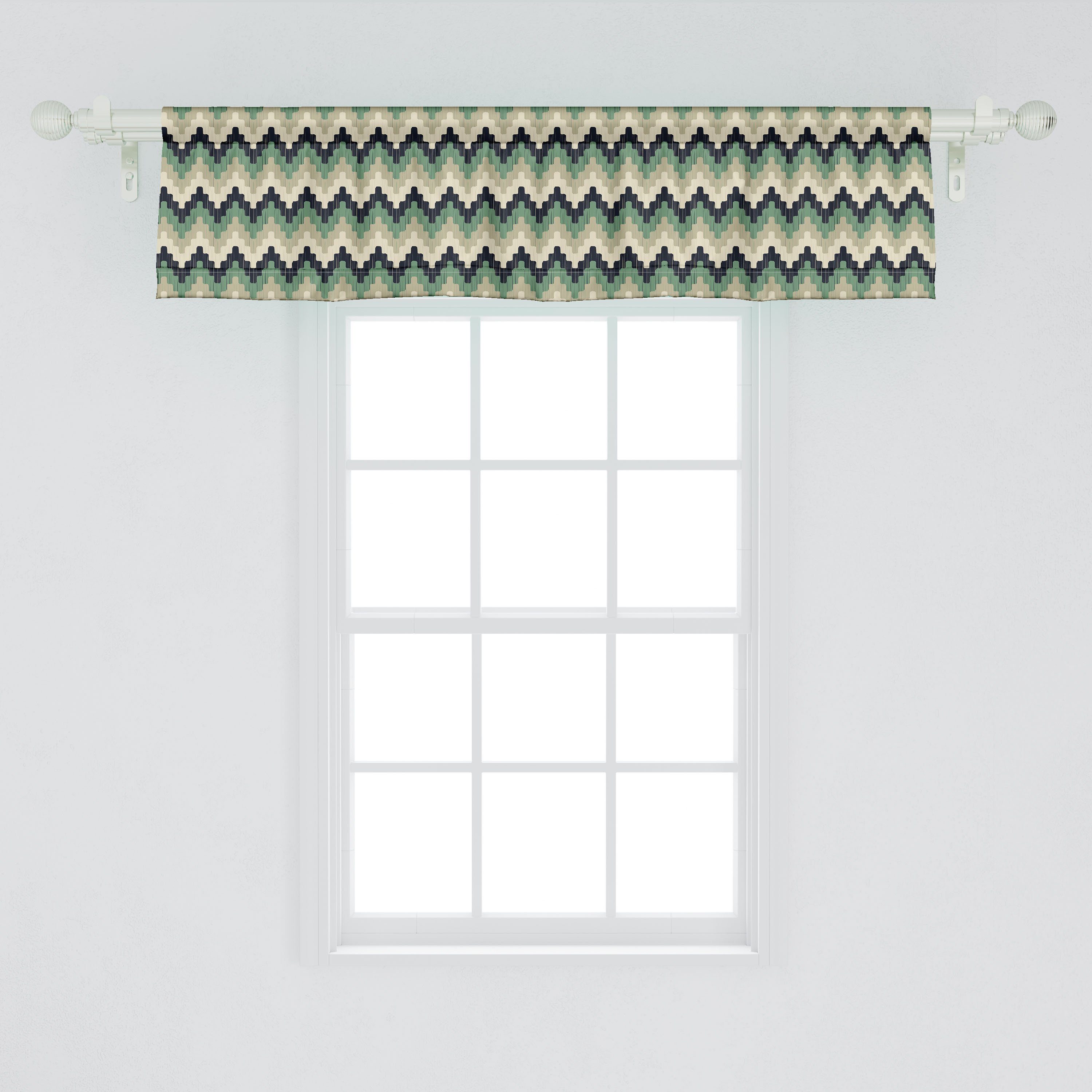 Scheibengardine Vorhang Microfaser, Abakuhaus, mit Stangentasche, Schlafzimmer Wellig Volant Continuing Zigzags Küche Abstrakt für Dekor