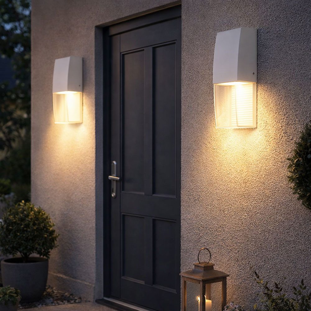 EGLO LED Außen-Wandleuchte, LED-Leuchtmittel fest verbaut, Warmweiß, Wandlampe Außenleuchte Fassadenlampe weiß LED Haustürlampe abwärts