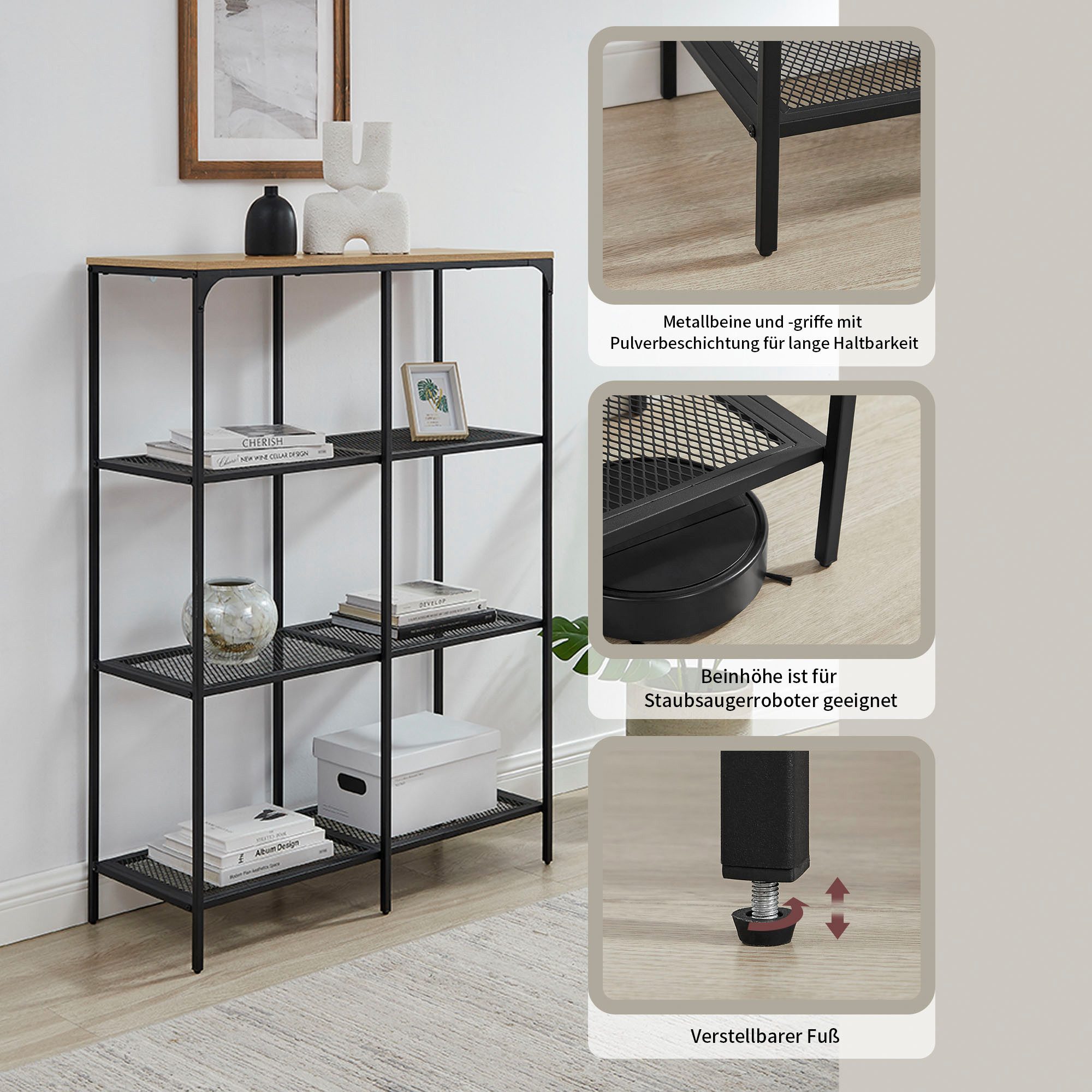 OTTO home Mehrzweckregal Amance, natürliche ABS-Kanten, robustes Metallgestell, Höhe 136 cm