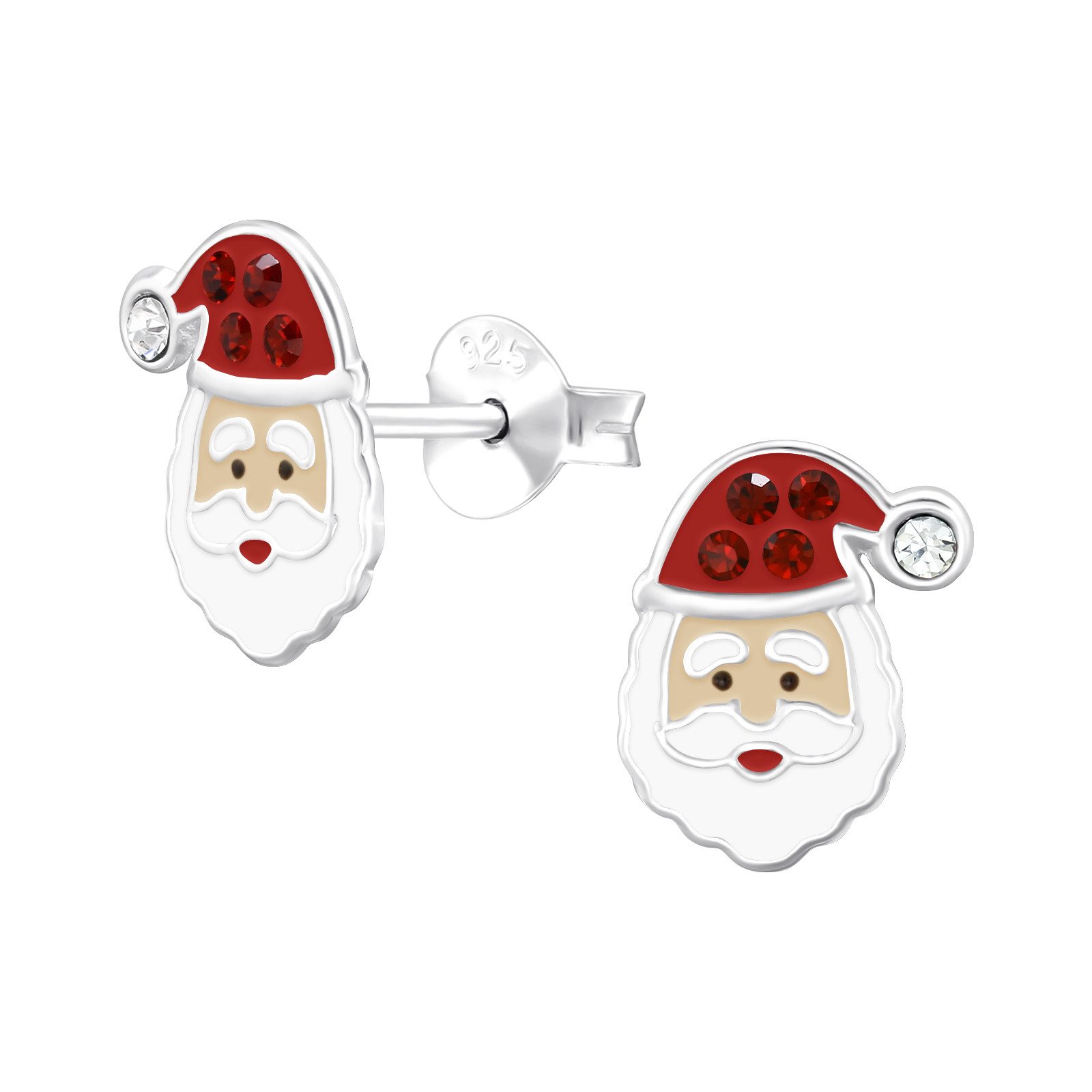 ALEXANDER YORK Paar Ohrstecker WEIHNACHTSMANN Kristall rot, 2-tlg.l, 925 Sterling Silber
