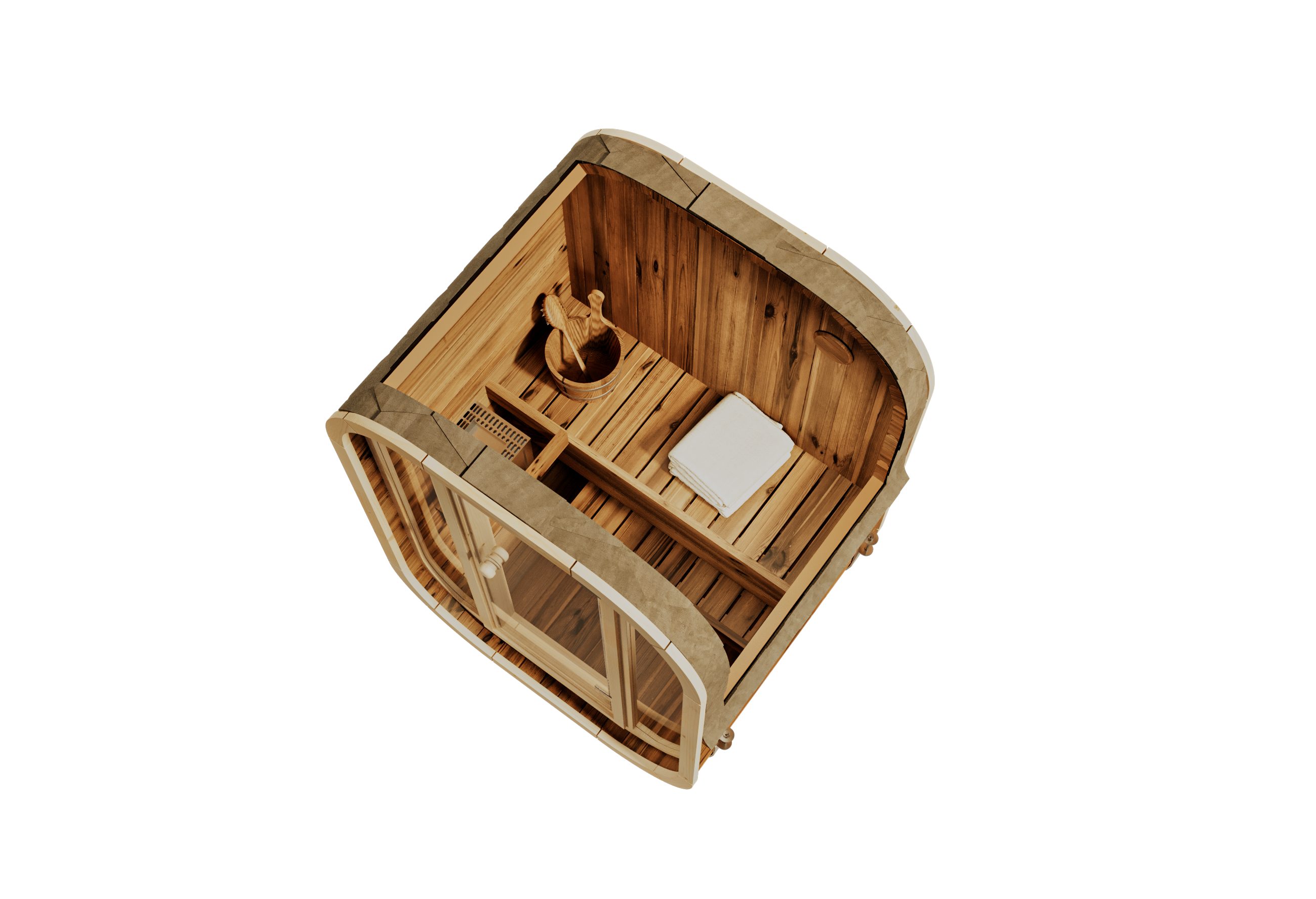 FinnTherm Fasssauna Ellipso S, BxTxH: 135 x 113 x 210 cm, 42 mm, in Beige Inkl. Fußboden