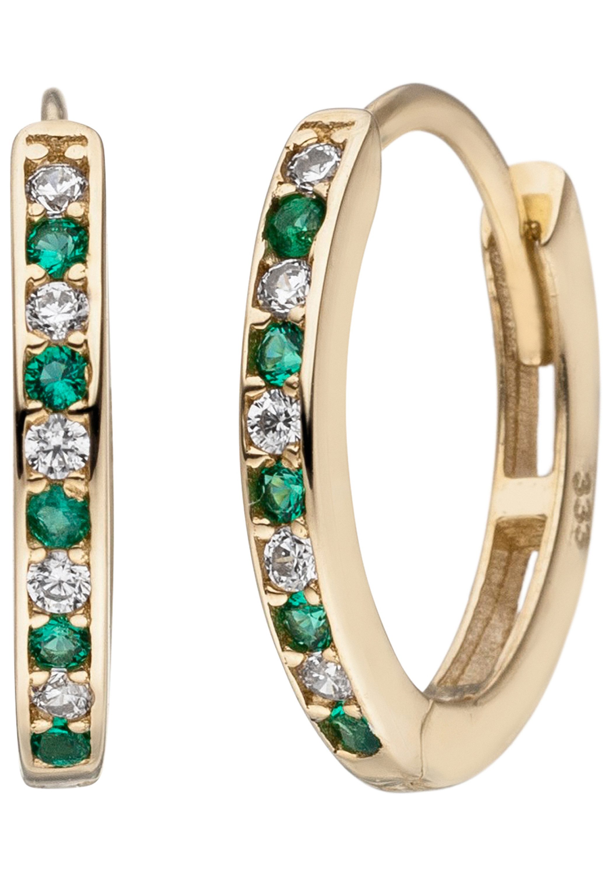 JOBO Paar Creolen, 333 Gold mit 20 Zirkonia grün weiß günstig online kaufen