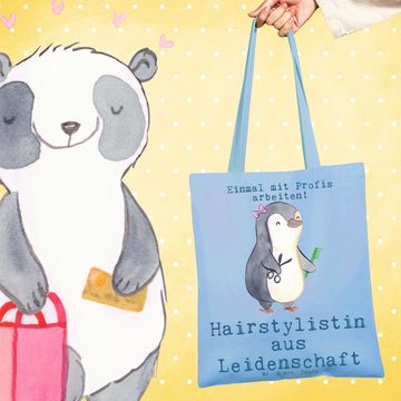 Mr. & Mrs. Panda Tragetasche Hairstylistin Leidenschaft - Sky Blue - Geschenk, Kollege, Beutel, Da (1-tlg), Cross Stitching Griffe