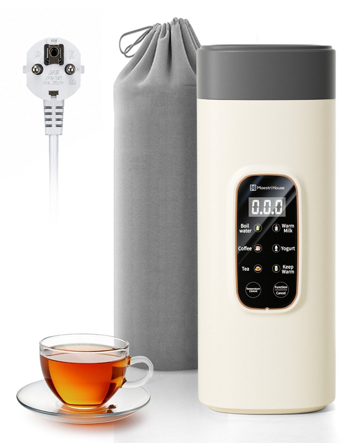Maestri House Reise-Wasserkocher Intelligenter Wasserkocher mit 6 Temperaturstufen, 0.55 l, 400 W, 550 ml Schnellkochfunktion, kleiner Wasserkocher aus Edelstahl 304