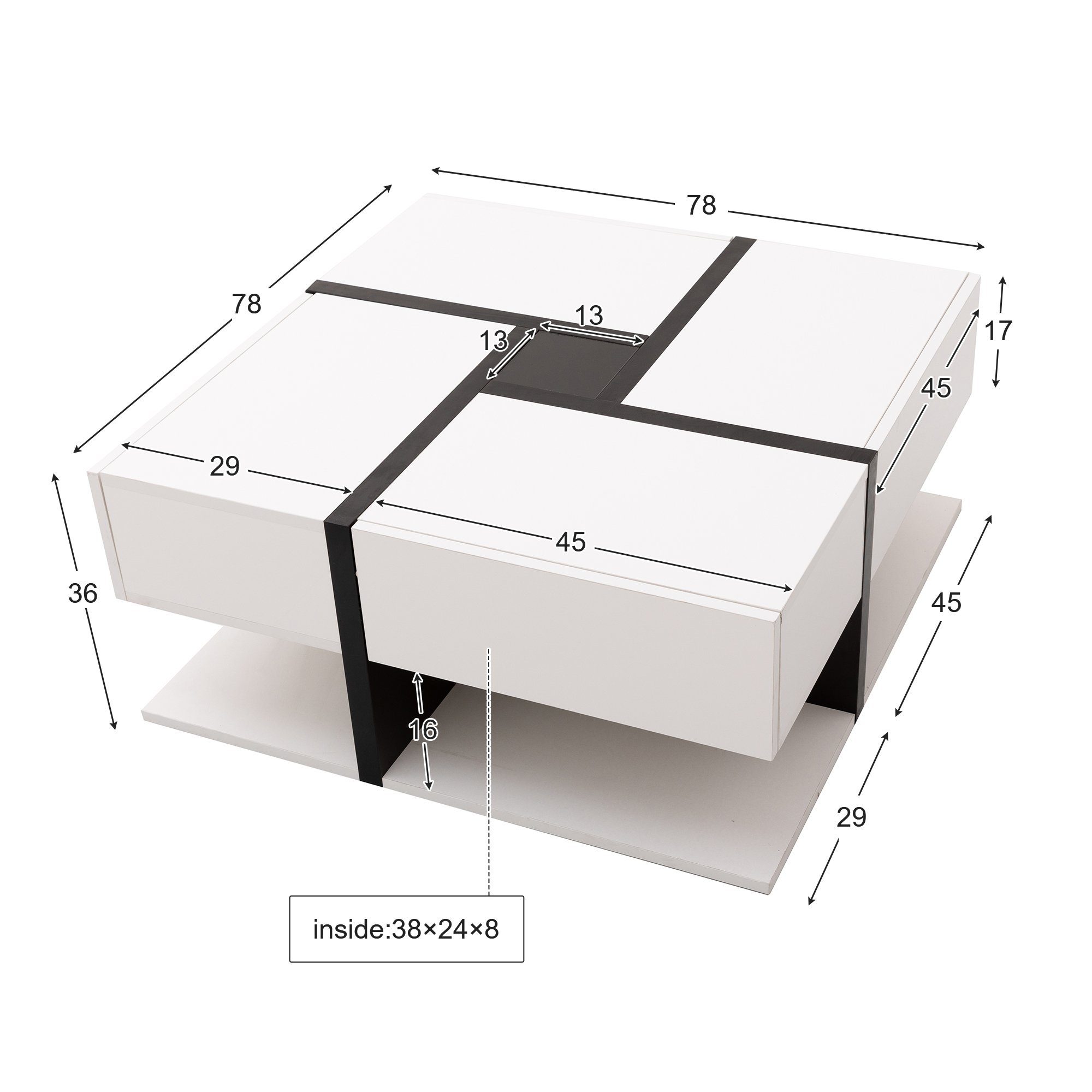 Merax Couchtisch mit versteckten Schubladen, Beistelltisch mit geometrische Design (1-St., 1 Tisch), Wohnzimmetisch mit Holzmaserung in eichefarbe, B/H/T: 78/36 – Bild 5 von 5