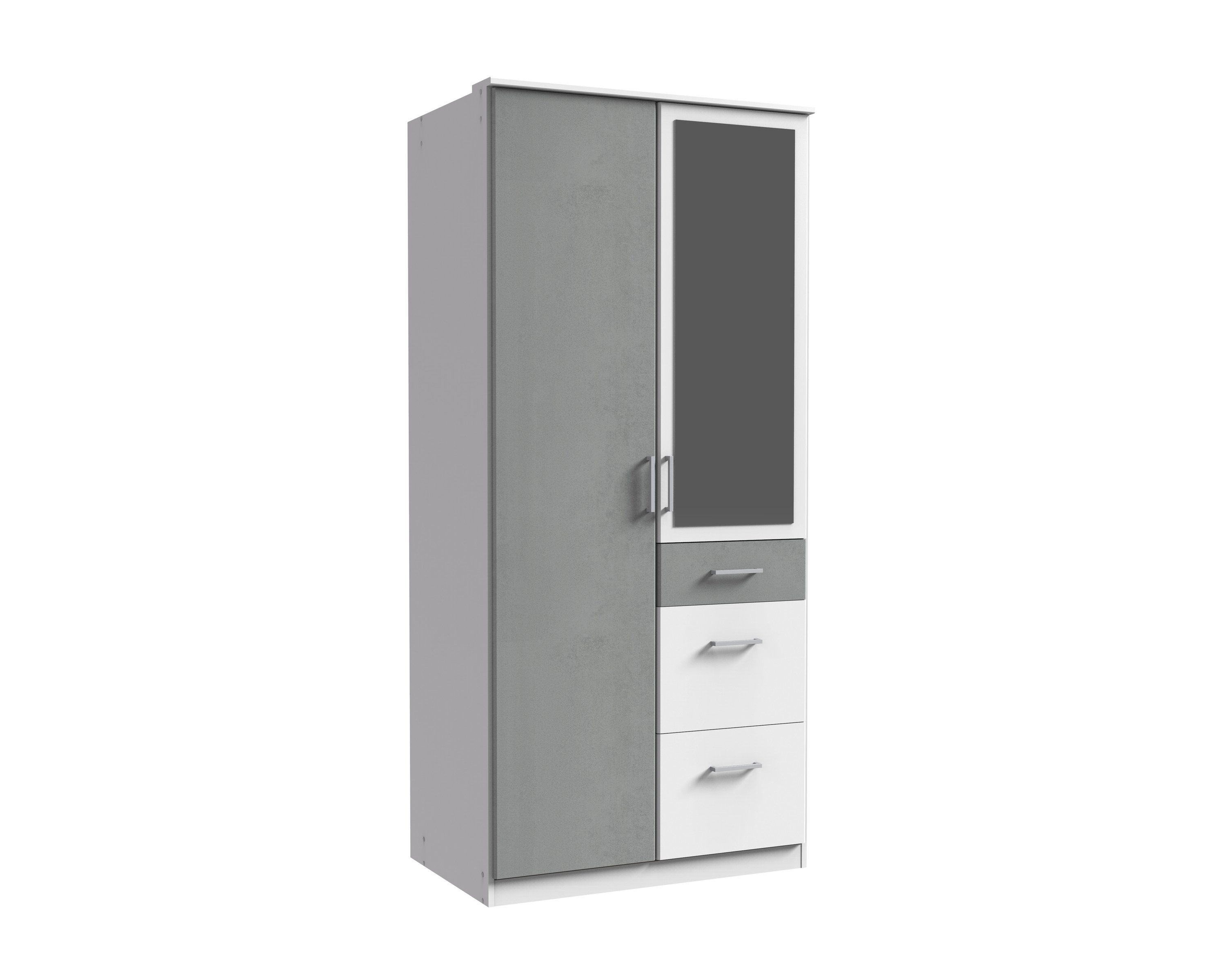 Schubladen Türen mit und Weiß 3 Kleiderschrank 90x198x58 in 2 cm) (B/H/T: freiraum Click