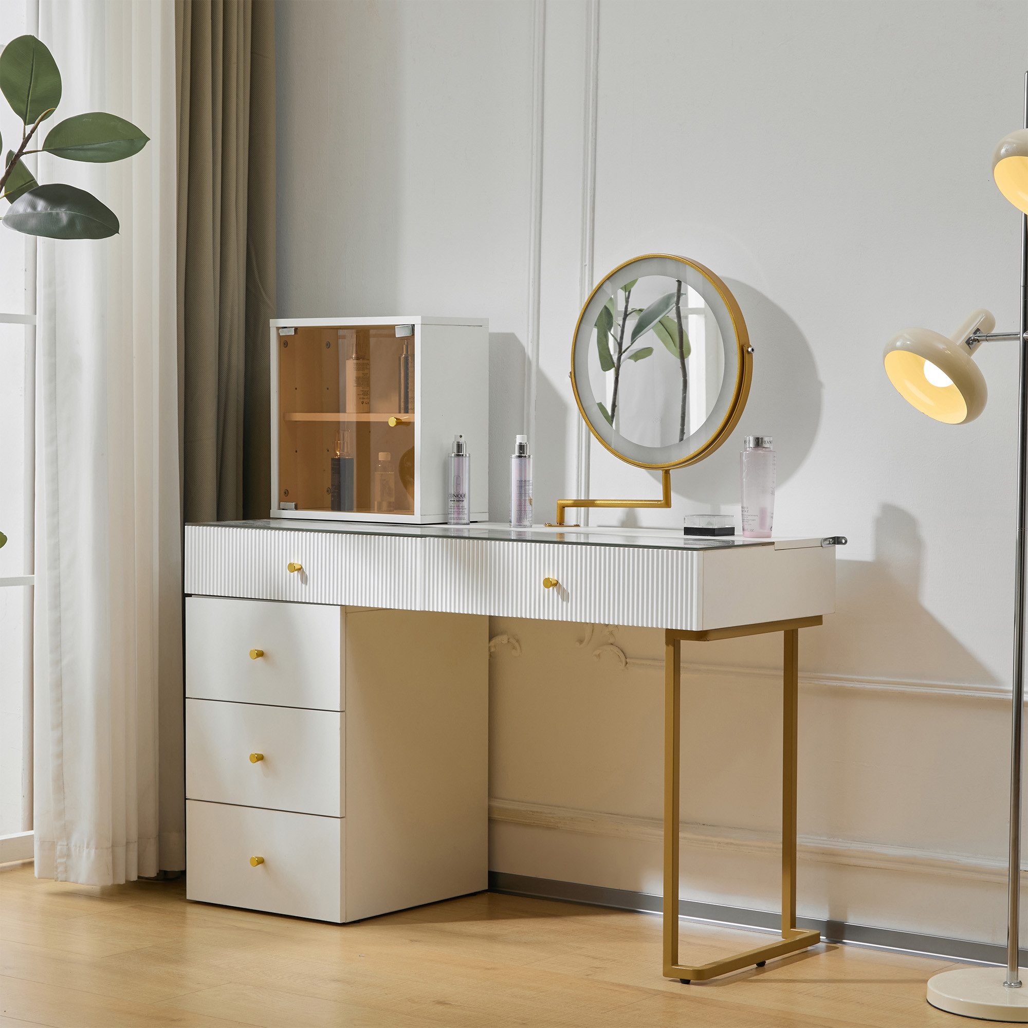 Ulife Schminktisch mit LED-beleuchtetem Spiegel, Schminktisch-Seite und Schrank (1-St., ohne Hocker), 120 x 45 x 115 cm, weiß