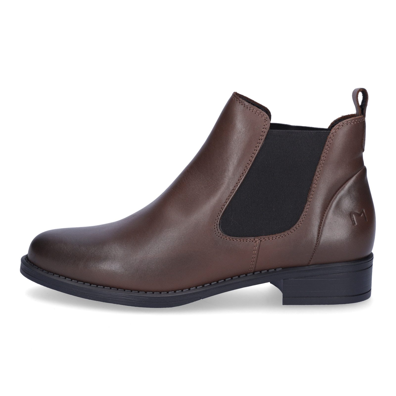 MIDS MILOU Damen Chelseaboots Glattleder in Braun mit Textilfutter, Chelsea-Gummizug & Blockabsatz