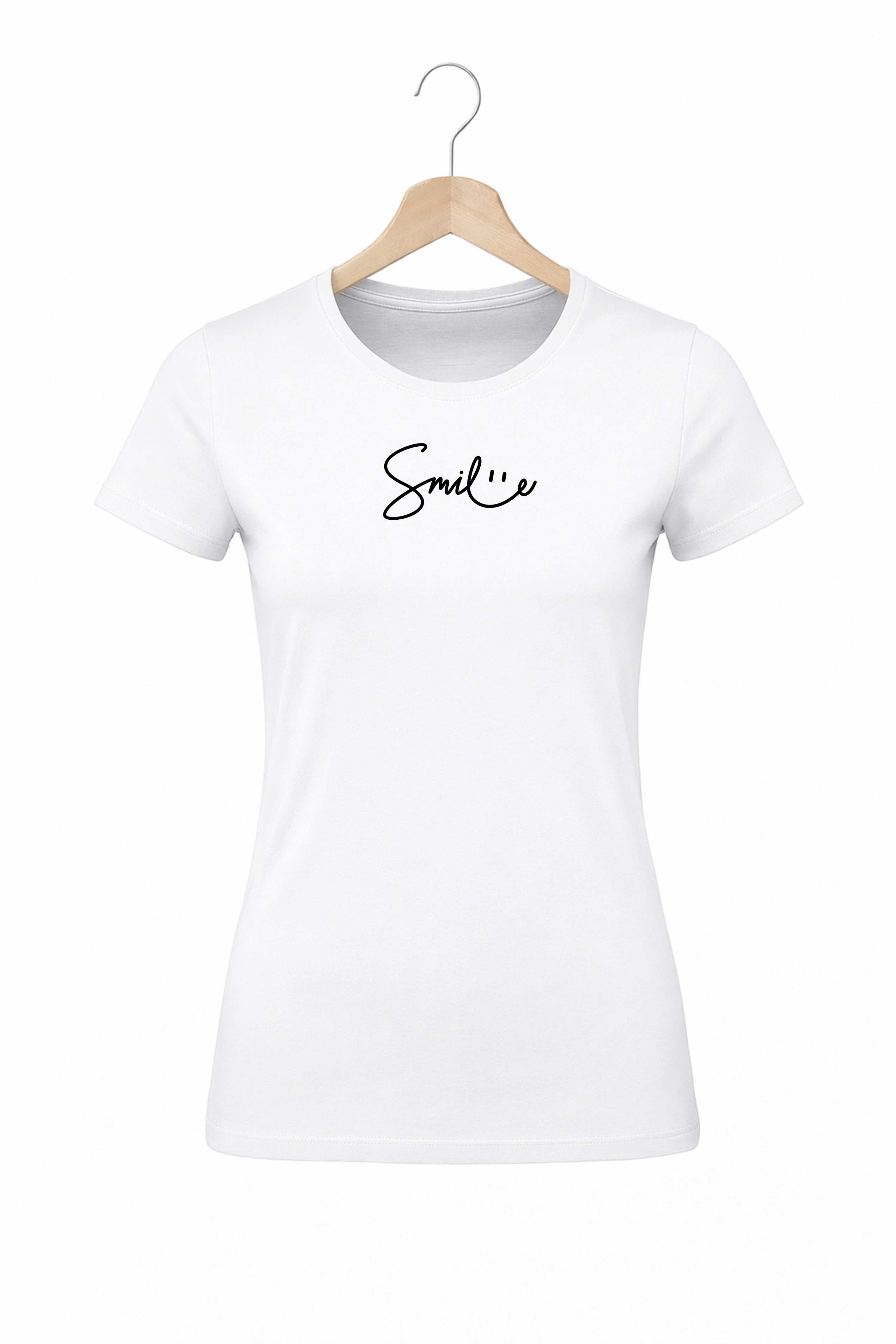 T-Shirt Damen Shirt Basic Top Sommer Rundhals Smile