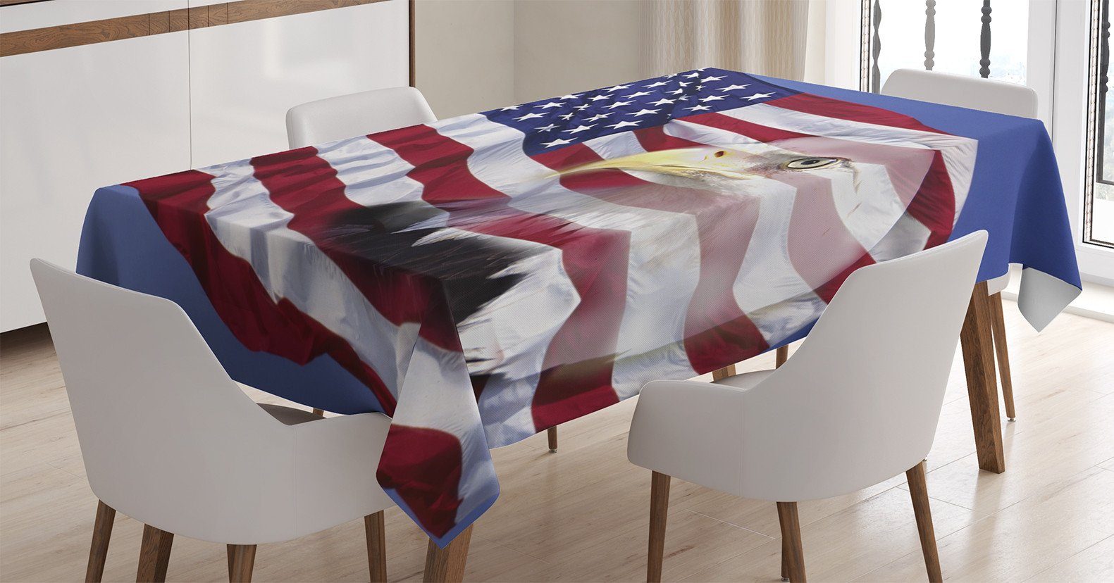 Abakuhaus Tischdecke Farbfest Waschbar Für den Außen Bereich geeignet Klare Farben, Amerikanische Flagge Bless America Flag