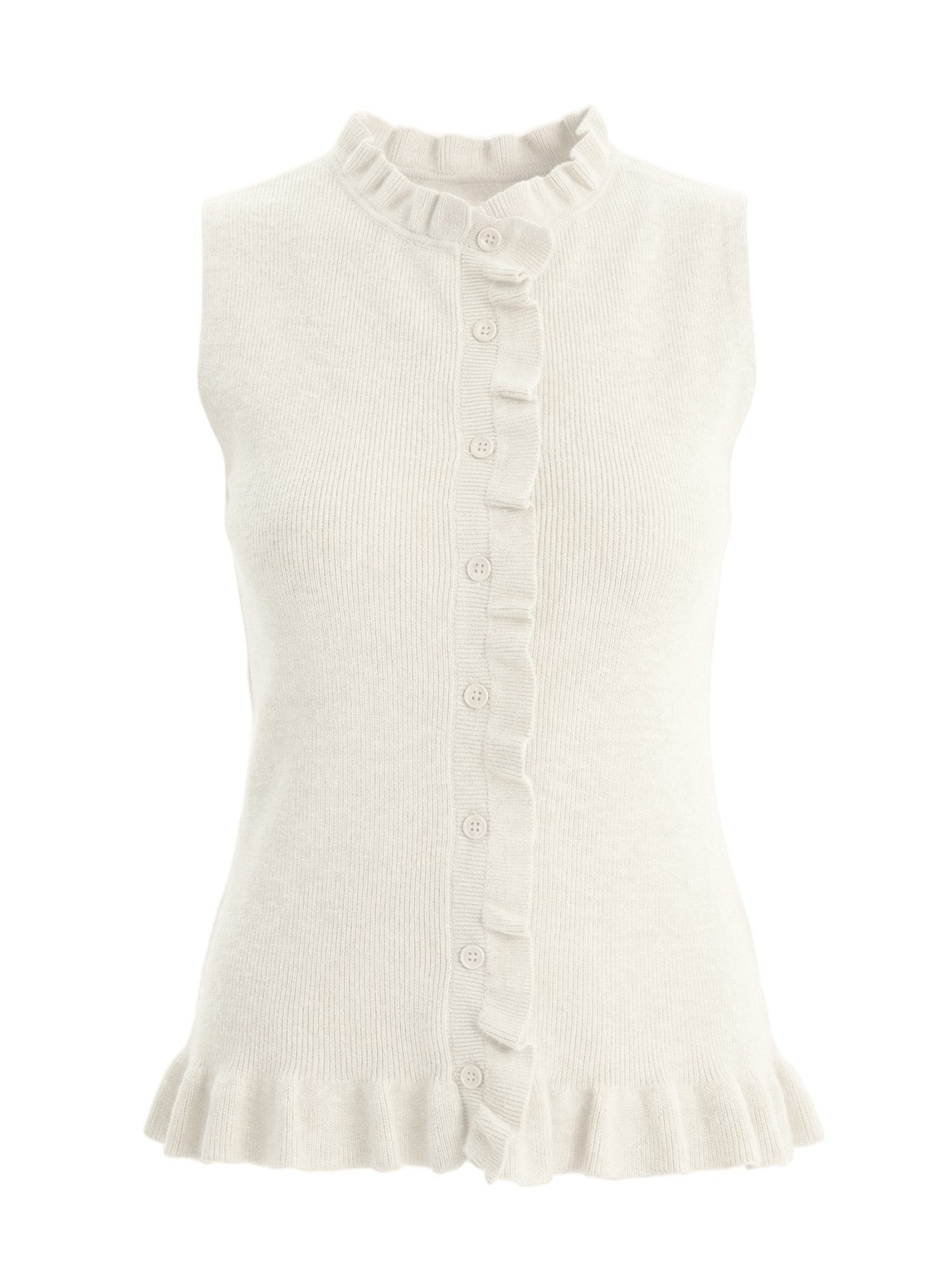Imily Bela Kurzweste Damen Strickweste mit Rüschen und Knopfleiste (Packung, 1-tlg., 1per-Pack) einfarbig