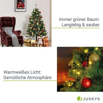 Juskys Künstlicher Weihnachtsbaum, Weihnachtsbaum, langlebig und platzsparend, mit LED-Lichtkette, inkl. Metall-Ständer