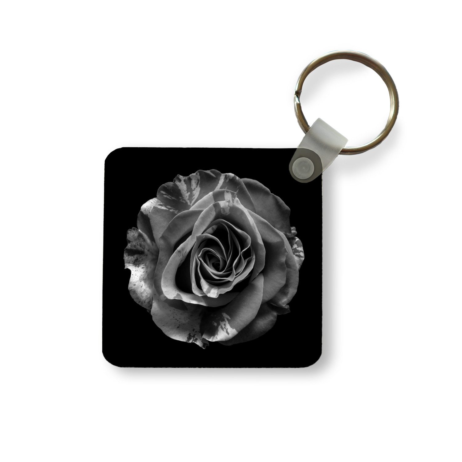 Schlüsselanhänger Blumen - Rose - Schwarz - Weiß - Botanisch