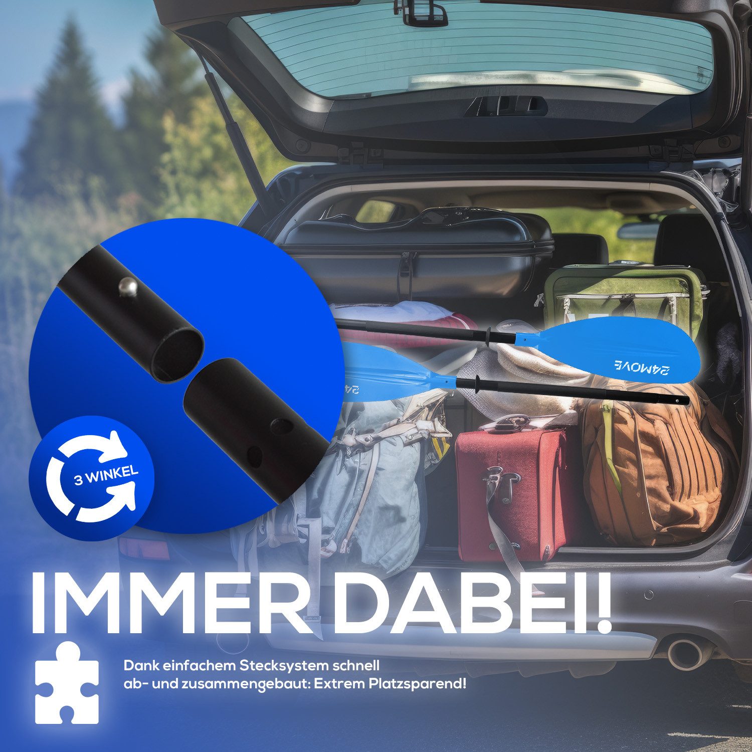 24Move Doppelpaddel, Stand Up Paddle Aluminium SUP-Paddel, (Winkelverstellung, universell einstellbar, verstellbar, 2-teilig, SUP-Paddel), für Paddelboards, Kajakboot und Ruderboot