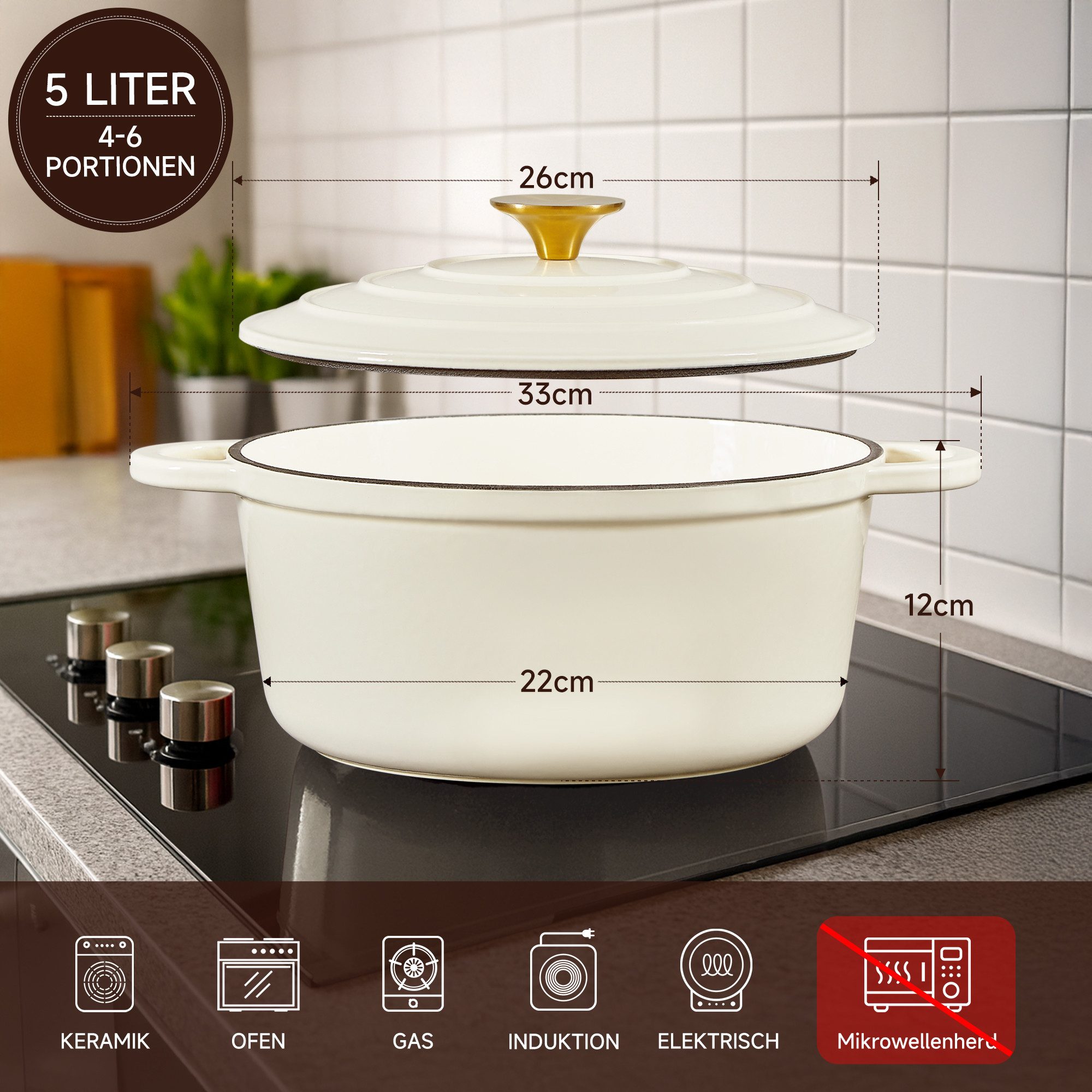 Zedelmaier Bräter Gusseisen Topf 22/24/26cm Incl. Silikon Topflappen Topfuntersetzer, (Set, 1 Pot mit 1 lid, 2 Ofenhandschuhe, 1 Topfuntersetzer), Backofengeeignet Induktionsgeeignet Zum Braten, Schmoren, Kochen
